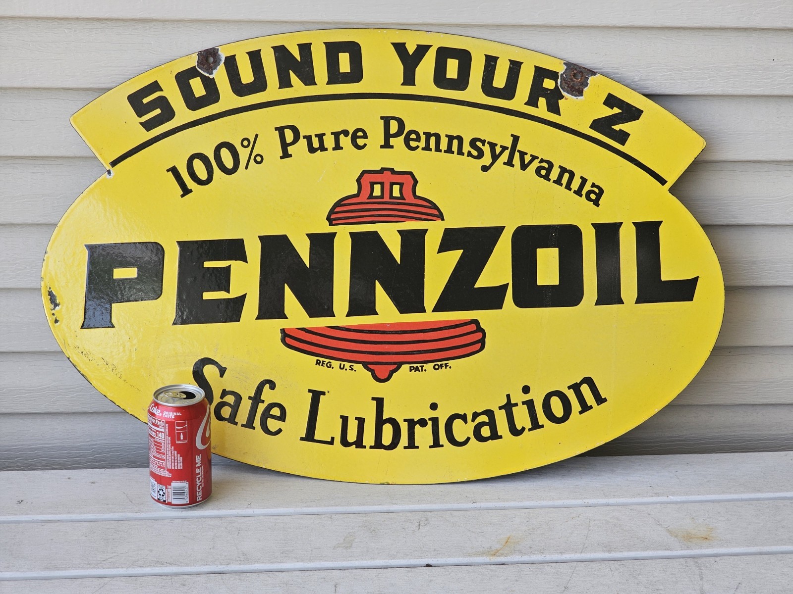 GIANT VINTAGE 1950'S PENNZOIL PORCELAIN  SIGN 30 X 20 
