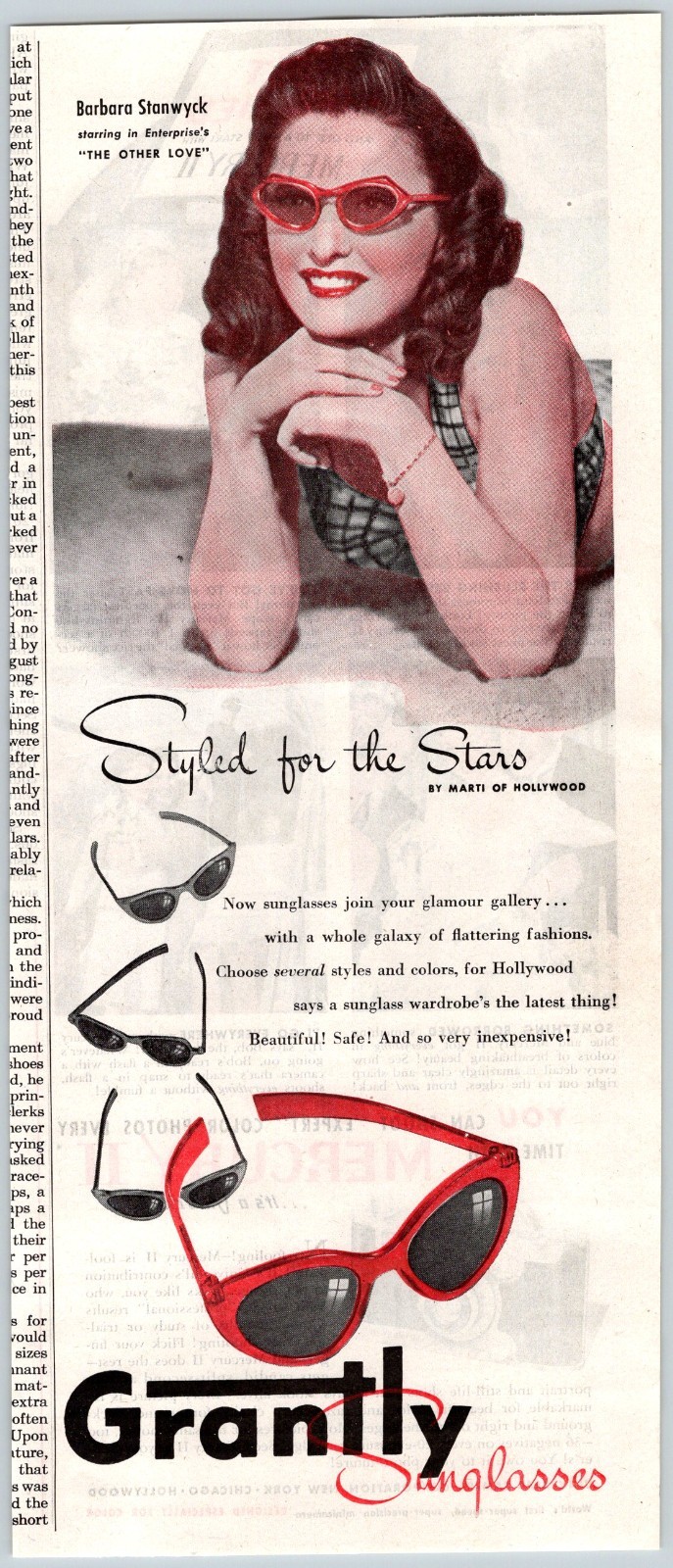1947 BARBARA STANWYCK GRANTLY SUNGLASSES Vintage 5\