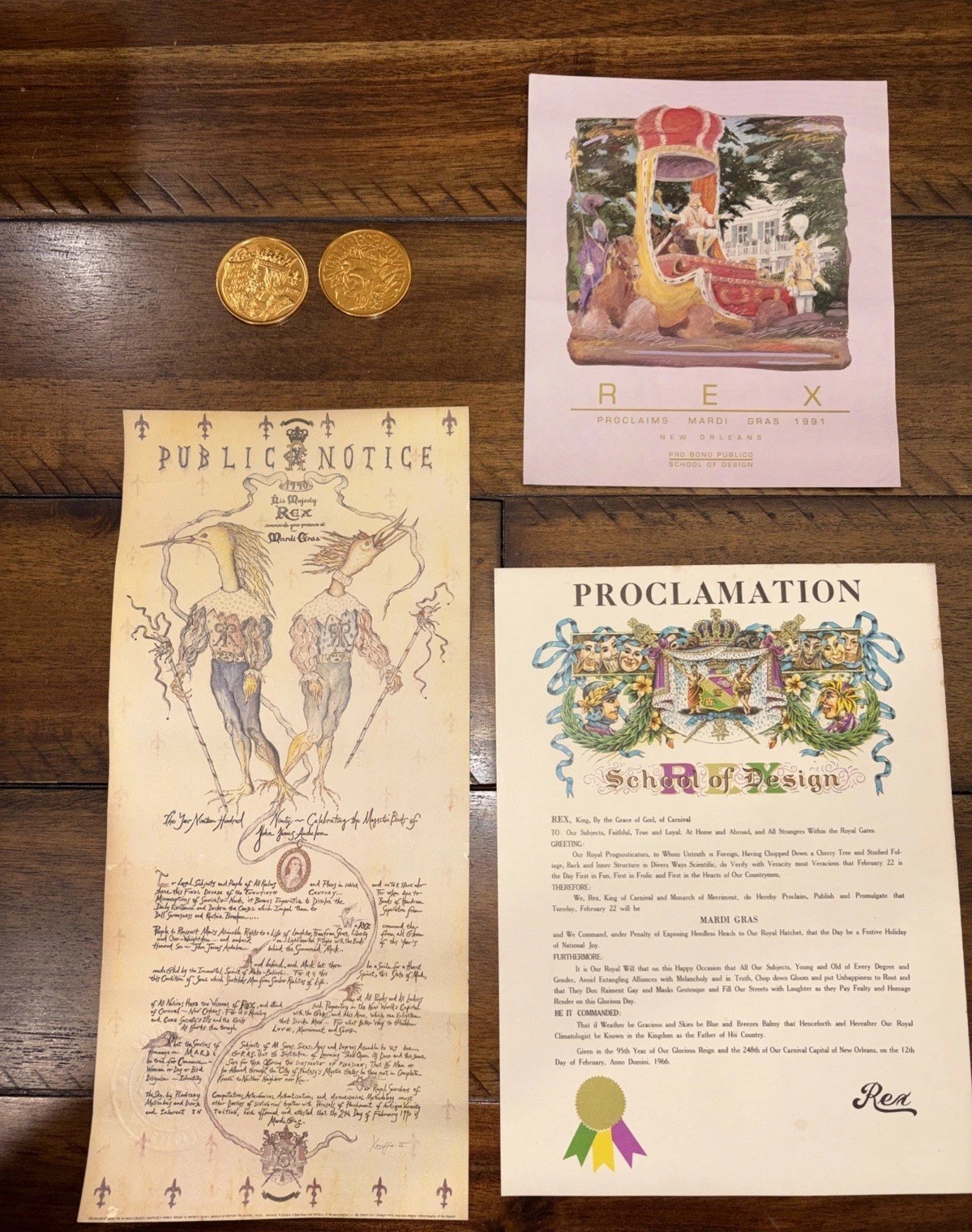 Vintage Rex “King Of Carnival” Mardi Gras Proclamations 2 1985 Rex Doubloons