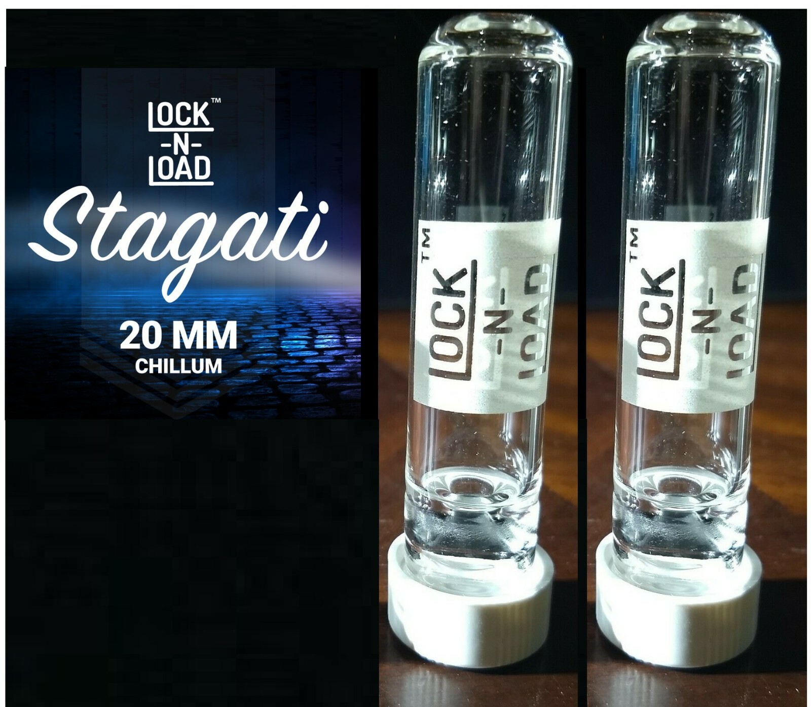 Buy TWO LOCK-N-LOAD STAGATI Jumbo Glass Chillums Pipe with Cap 20mm x 3.5”