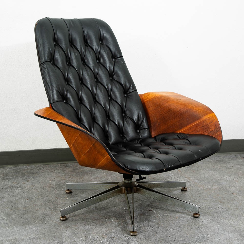 Mid Century Modern Lounge Chair Plycraft Mr Tufted Black Swivel George Mulhauser