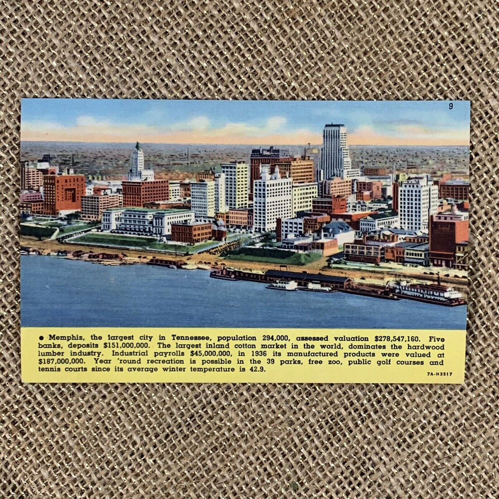 Memphis Tennessee TN City River Skyline River View Facts Unposted Postcard