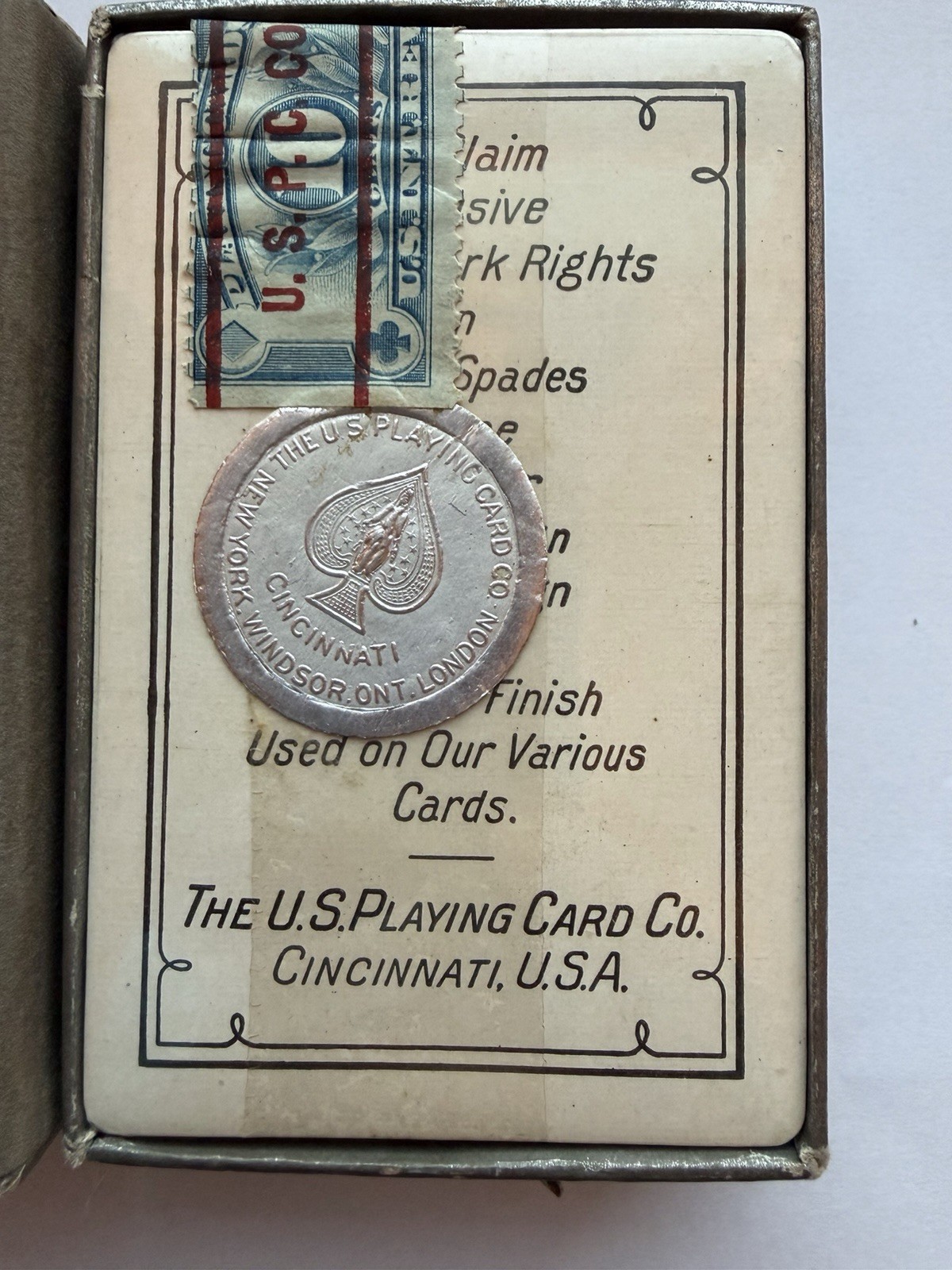 Vtg 1930s Congress Playing Cards Sealed Art Deco US Tax Stamp w/ Display Card⁠