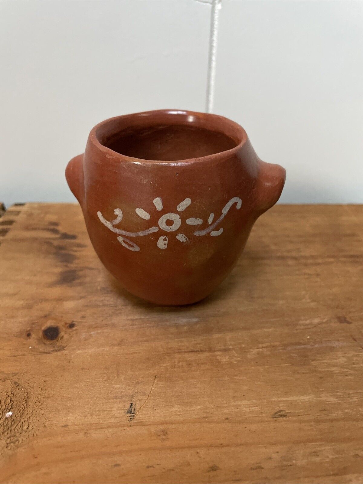 Vintage Mexican Pottery Decor Hand Painted Red Clay Terracotta Pot with Handles