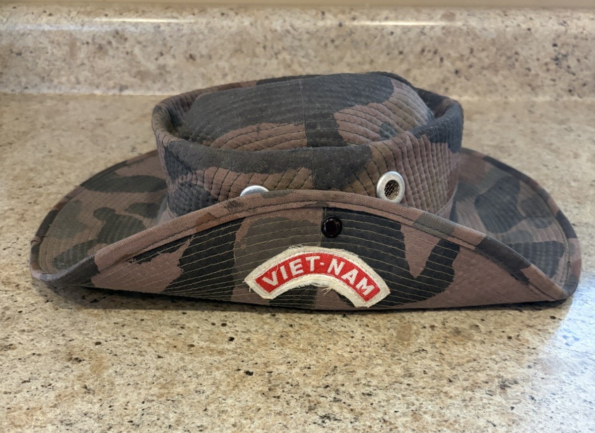 Vintage VIET-NAM Vietnam War Boonie Bucket Green Camo Hat