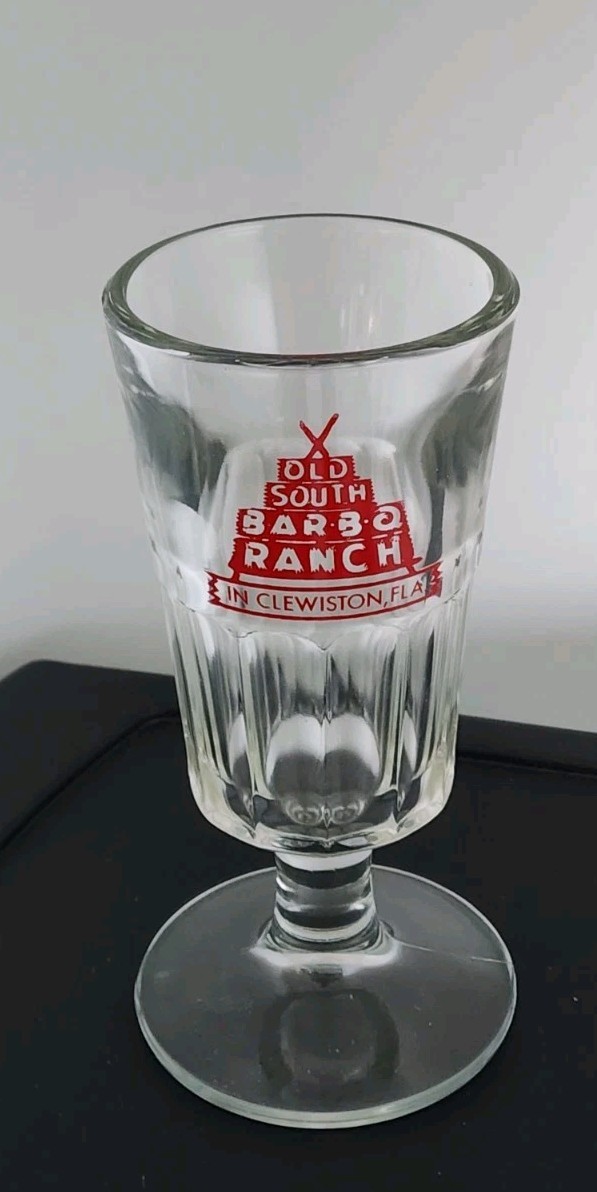 Vintage OLD SOUTH BAR B Q RANCH Clewiston FL Florida Large Heavy Stemmed Glass