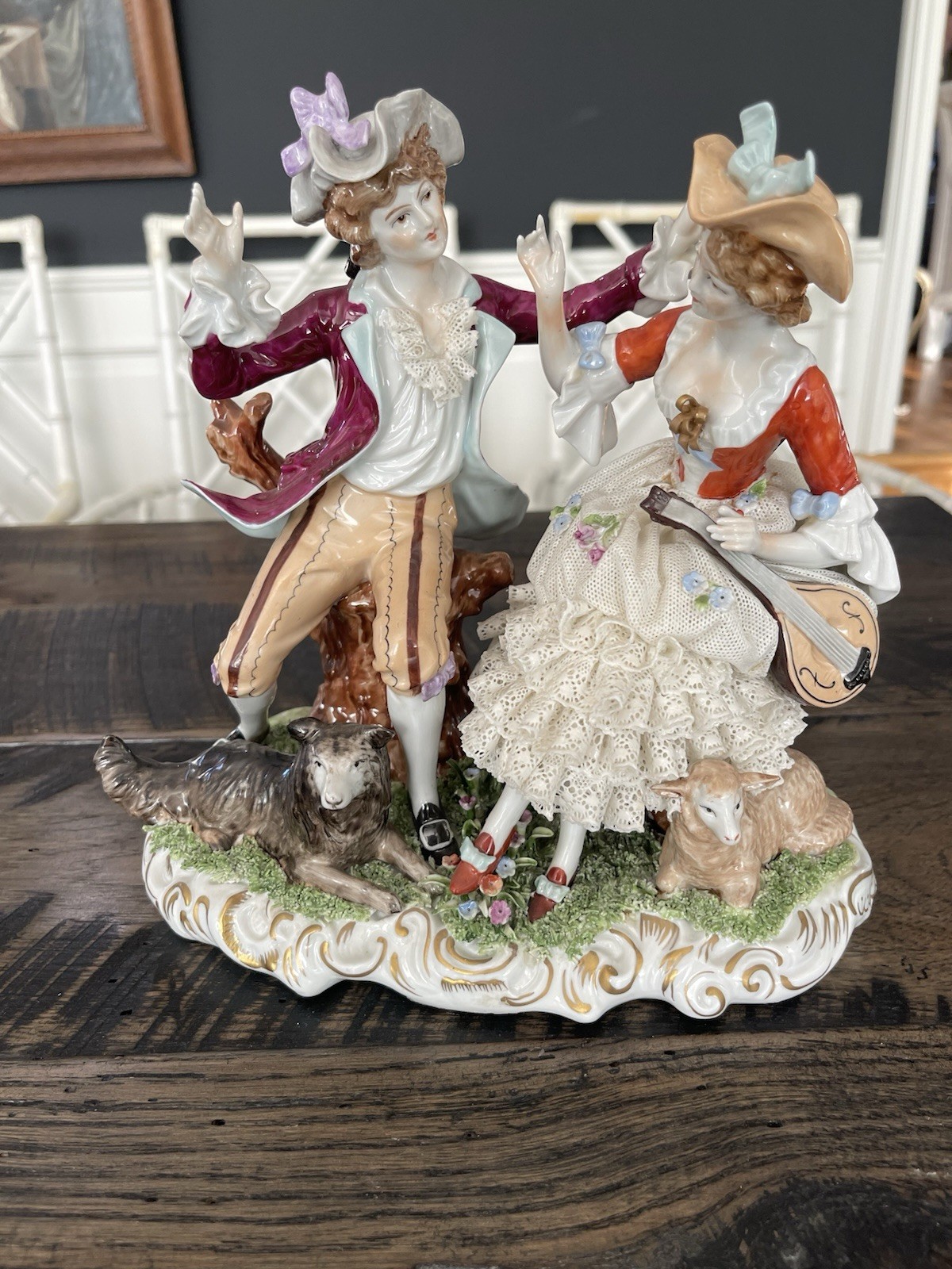 19th c. German Unterweißbach Dresden Porcelain Lace Figurine Unter Weiss Bach