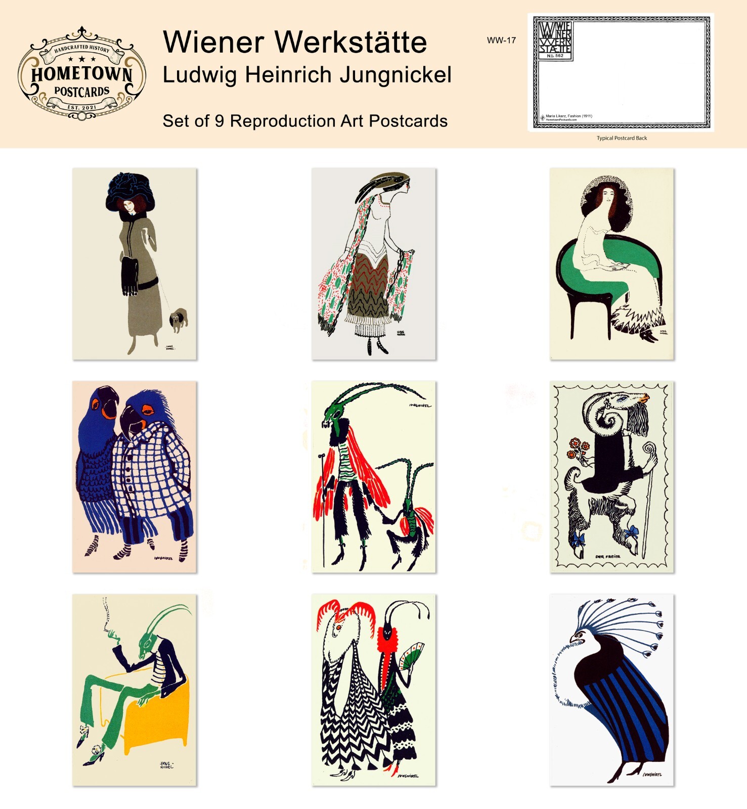 Wiener Werkstatte: Ludwig Heinrich Jungnickel, Lot of (9) Rare Repro Postcards Wiener Werkstatte: Ludwig Heinrich Jungnickel, Lot of (9) Rare Repro Postcards