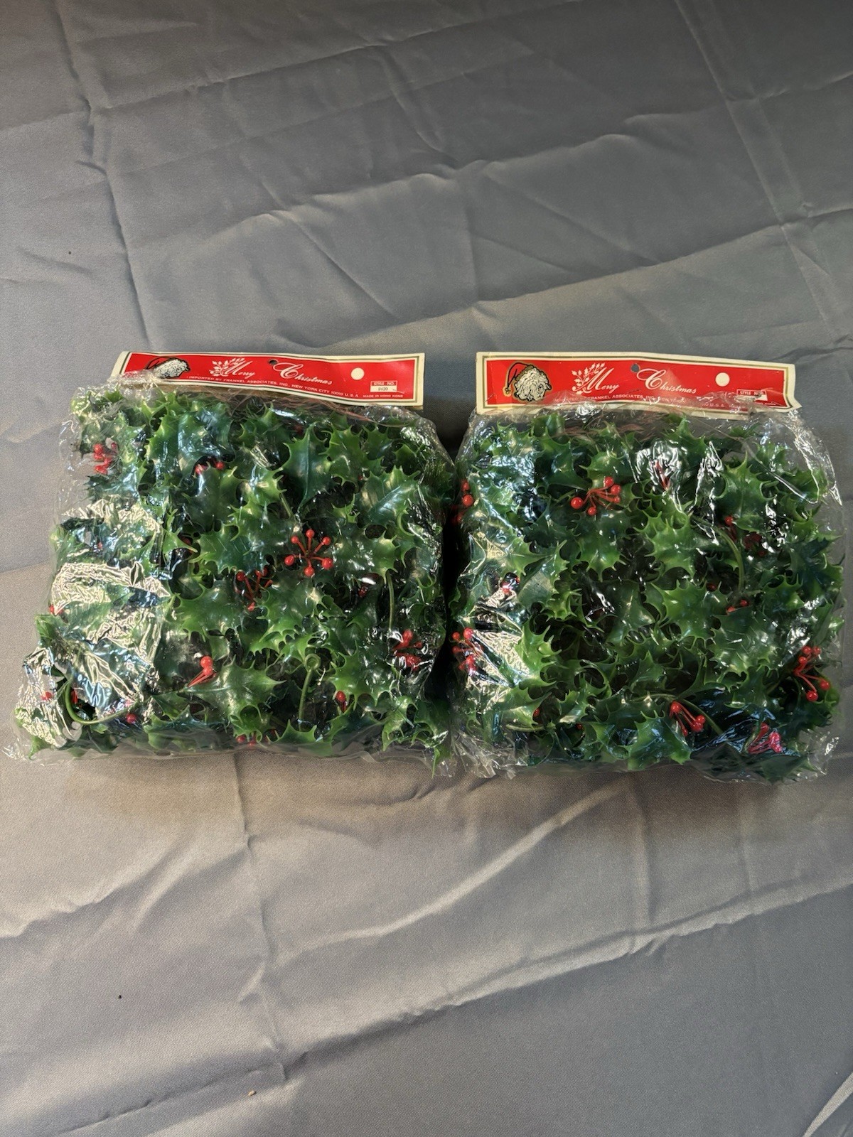 Vintage NOS Christmas Holly Berry Garland Decorations Hong Kong 2420 Lot of 2