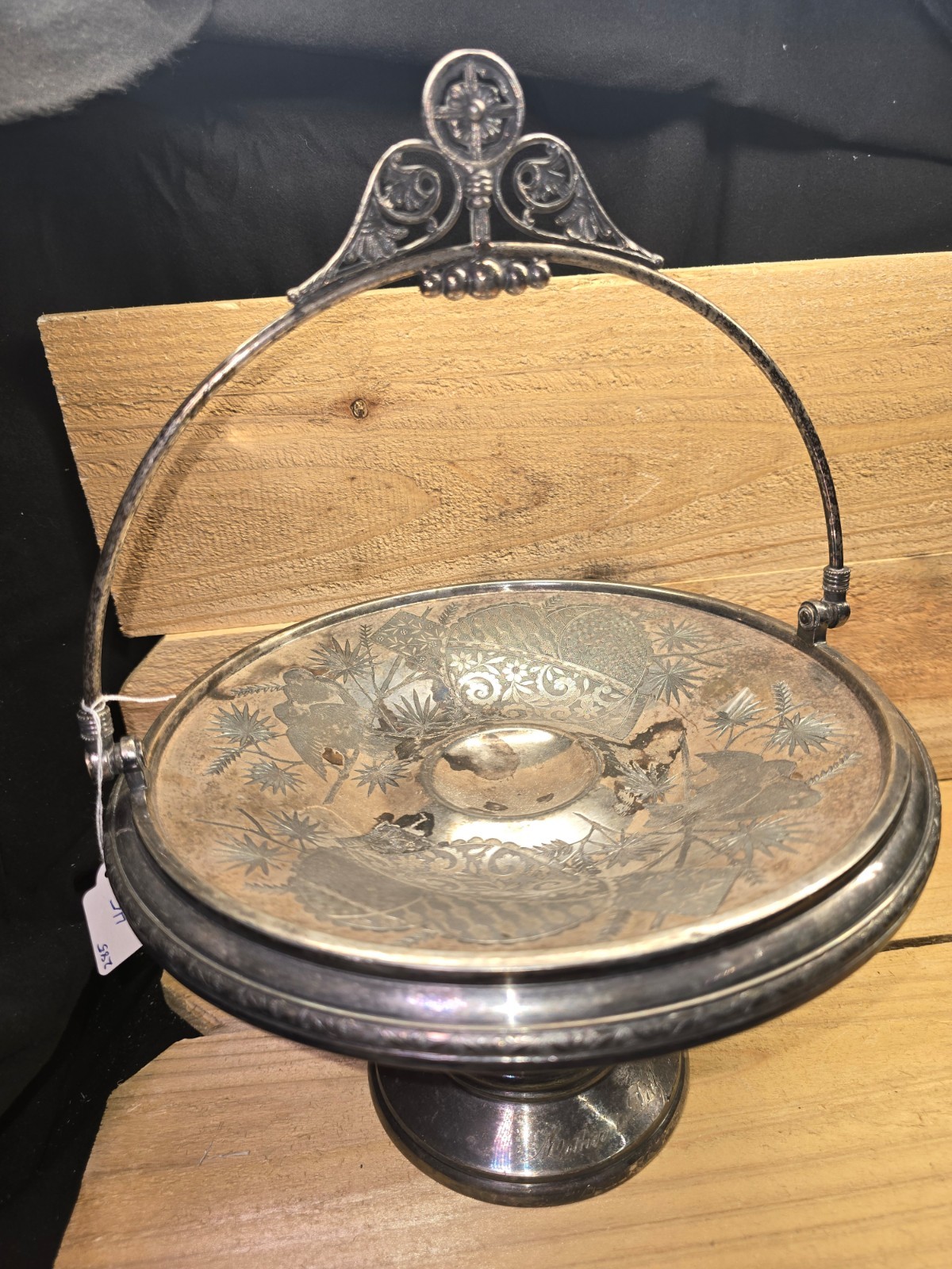 Antique Rogers Smith & Co New Haven 1841 Silverplate Bride Basket Birds ~9\