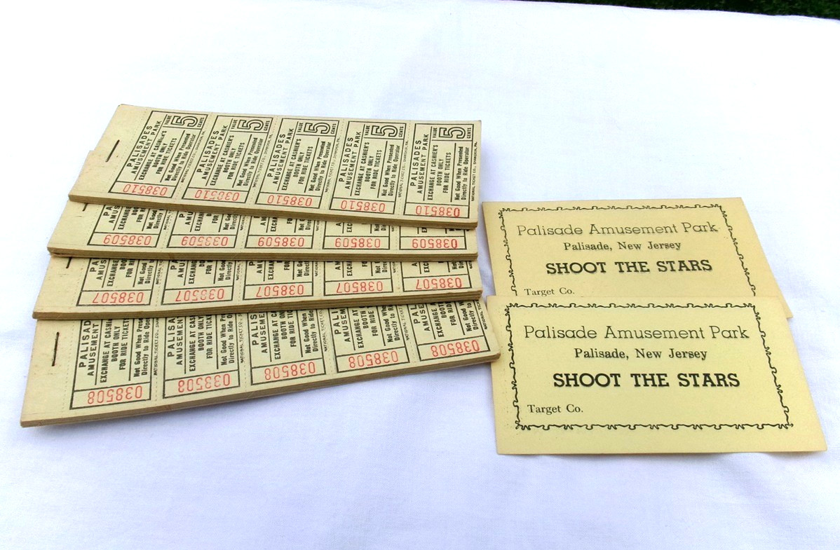 Vintage Lot 180 Tickets Palisades Amusement Park Rides 5¢  + 2 Shoot The Stars