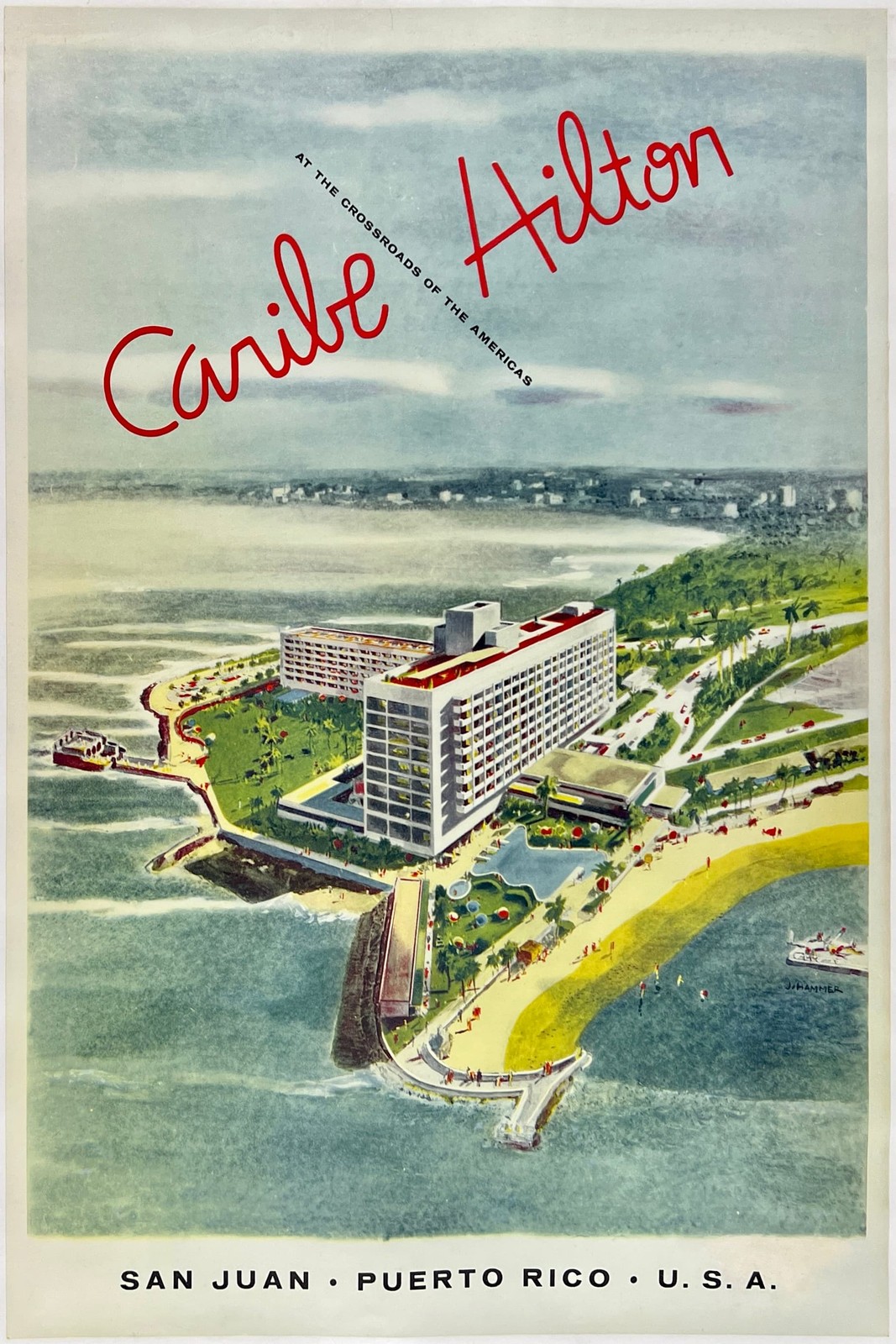 🌴 Caribe Hilton Vintage Poster - San Juan Puerto Rico - 16x24” Premium Matte