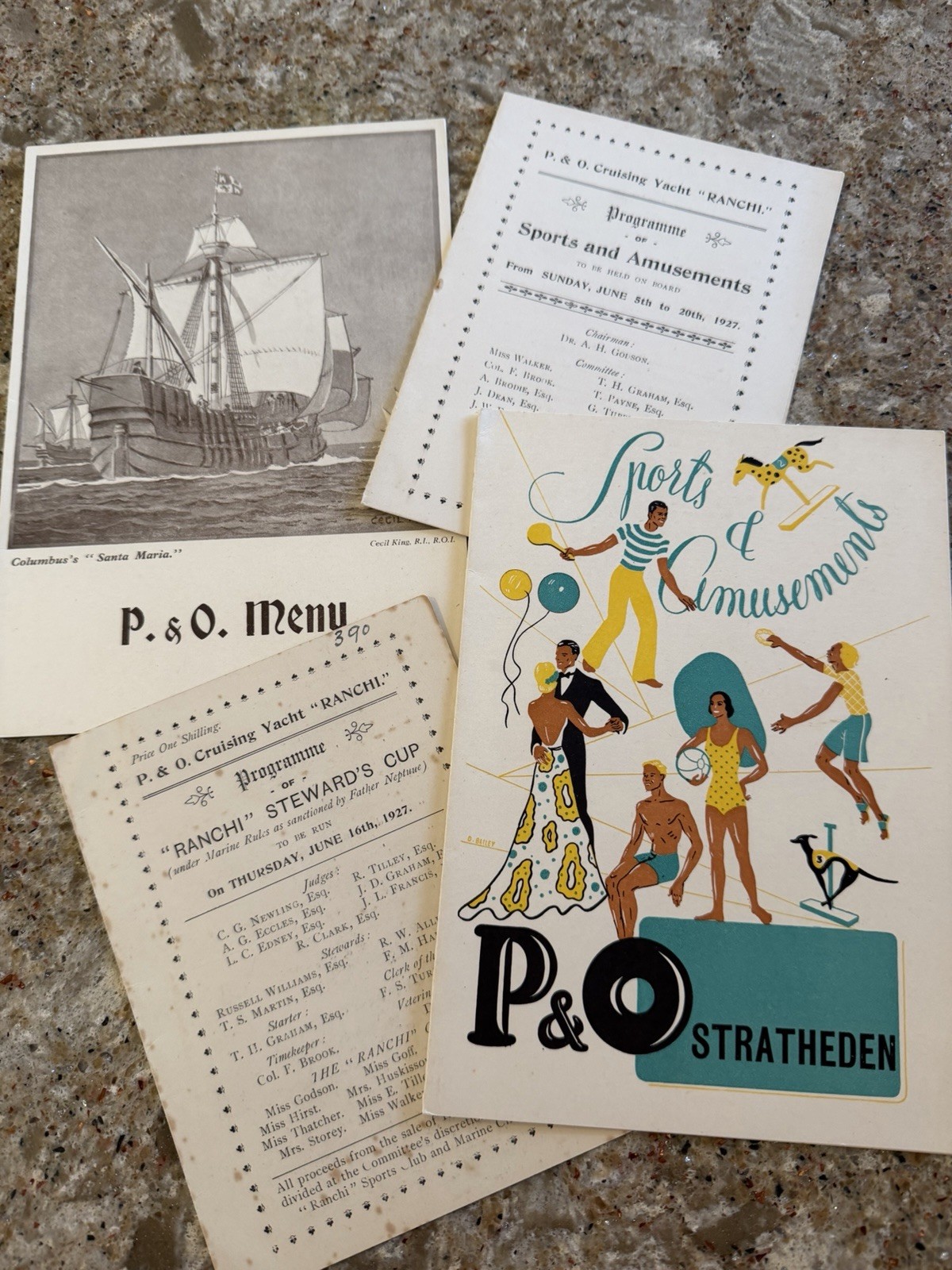Vintage P&O Line CRUISE LOT Menu Program 1927 1938 RANCHI STRATHEDEN Steward Cup