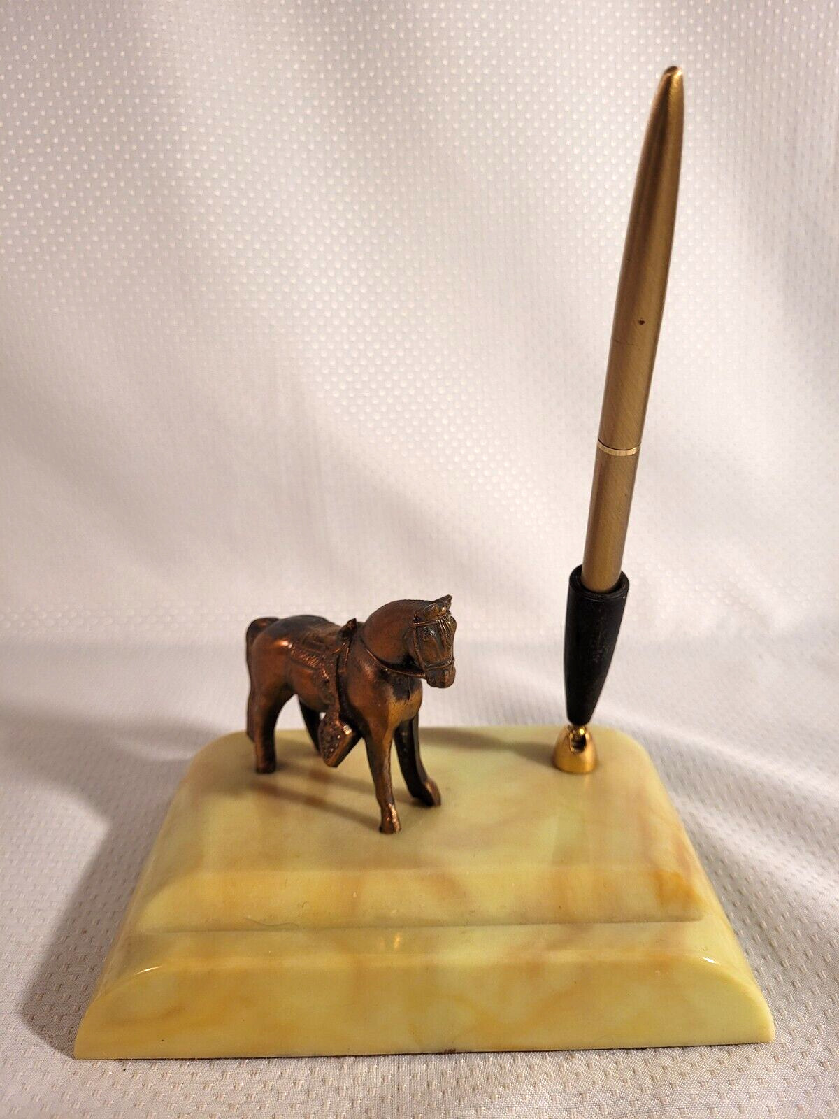 Copper Finish Cast Metal HORSE Desk Pen Holder Acrylic Stand Felt Bottom