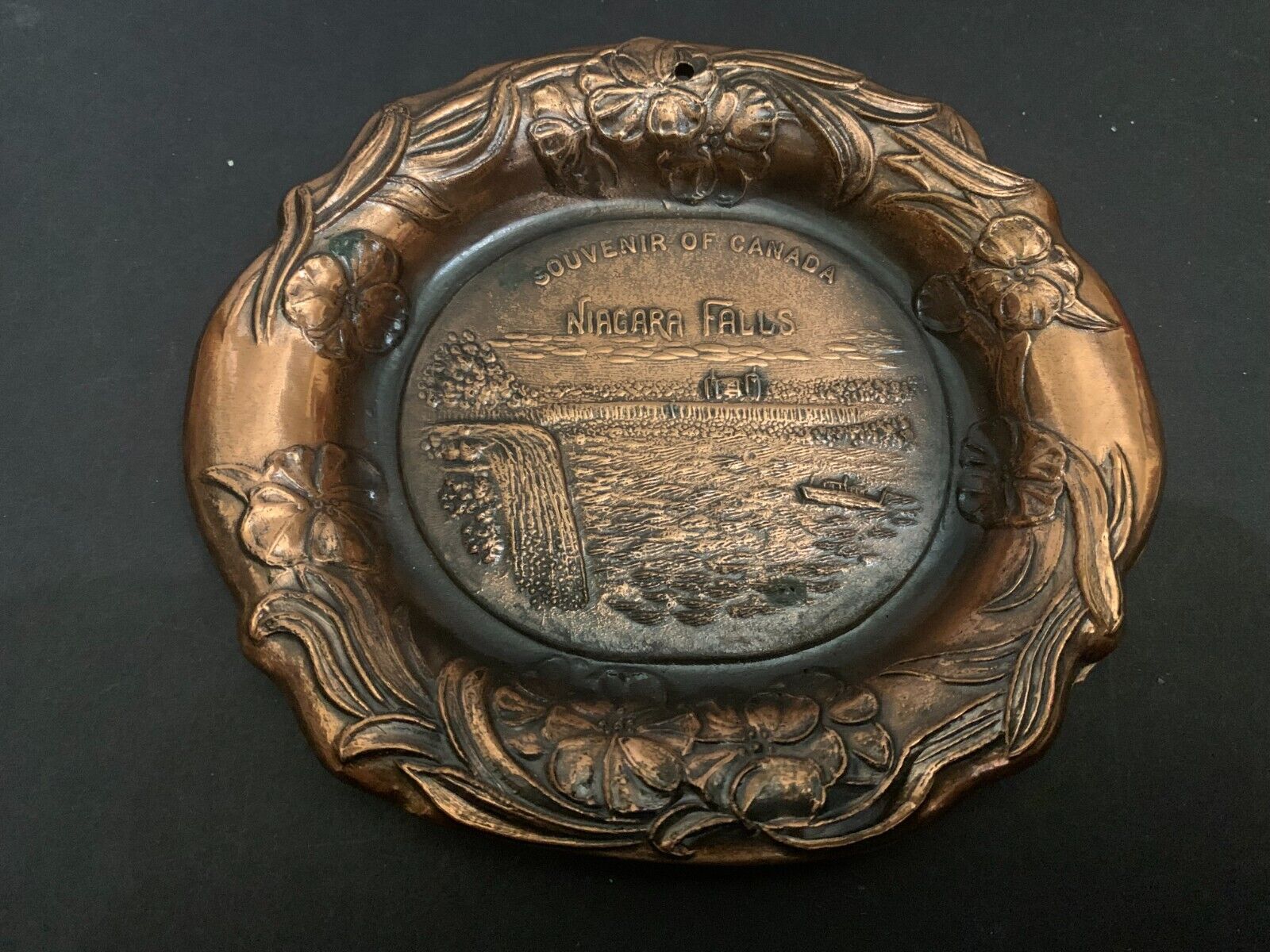 Vintage Souvenir of Canada Niagara Falls Cast Metal Trinket Tray