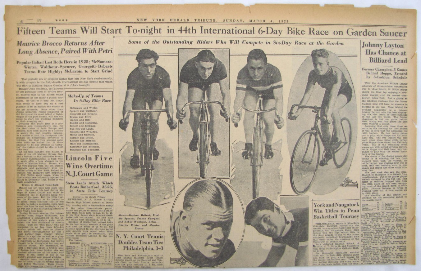 Vintage 1928 NYC Madison Square Garden Bicycle Bike Race Newspaper