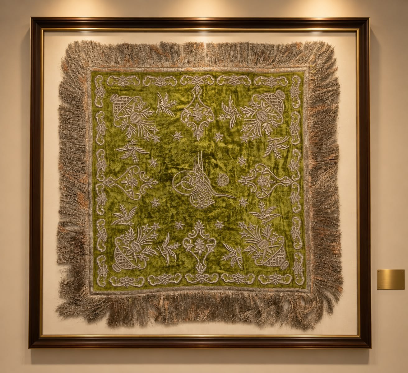 Rare Islamic handembrioded Textile Ottoman Panel With Sultan Abdul Hamid TUGHRA