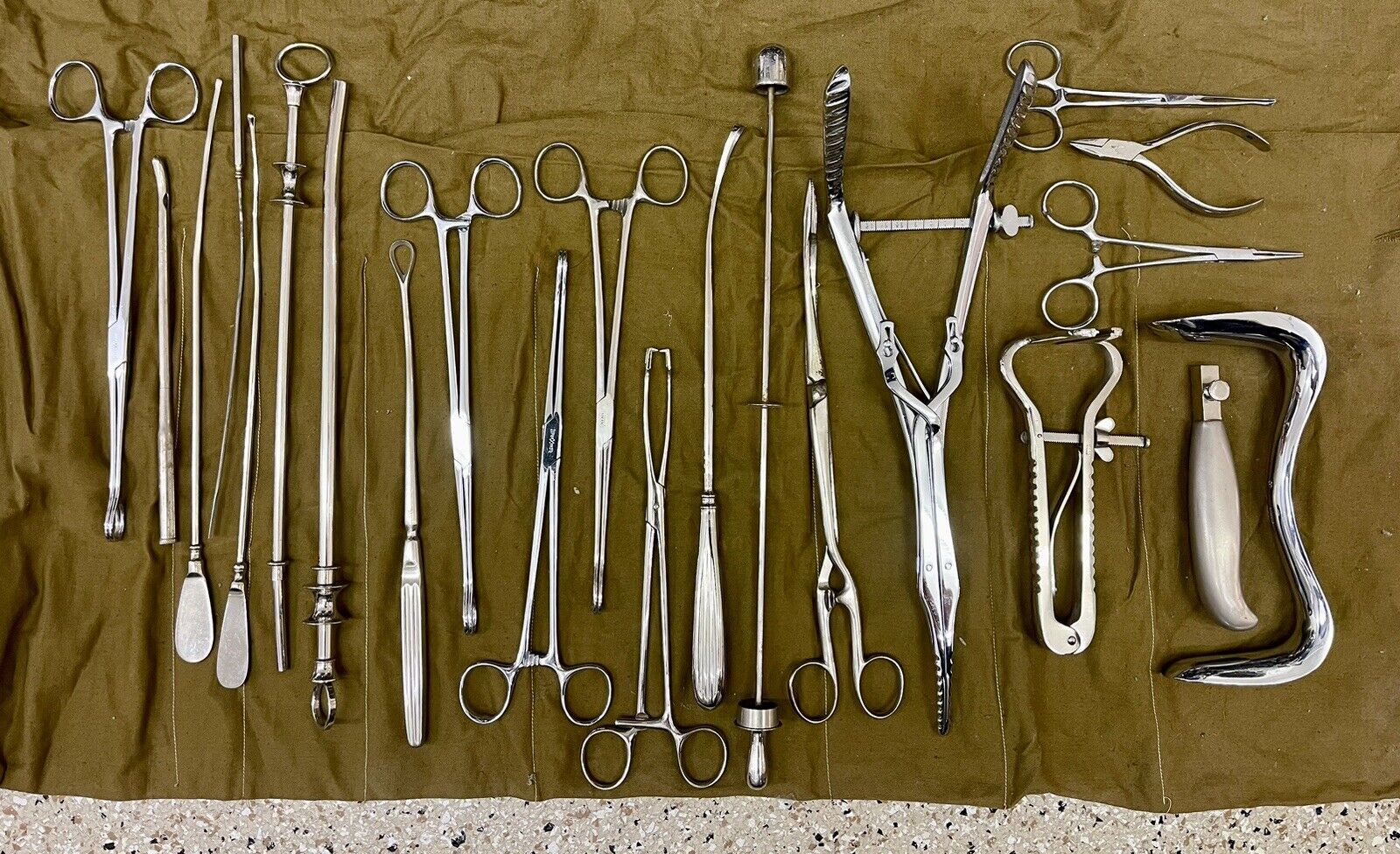 Vintage Lot Obsolete Military Medical Surgical Instruments Tools w/ Canvas Pouch