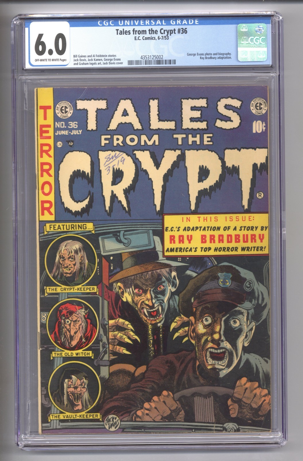 Tales from the Crypt 36 (CGC 6.0) Ray Bradbury adaptation Davis 1953 EC Comics