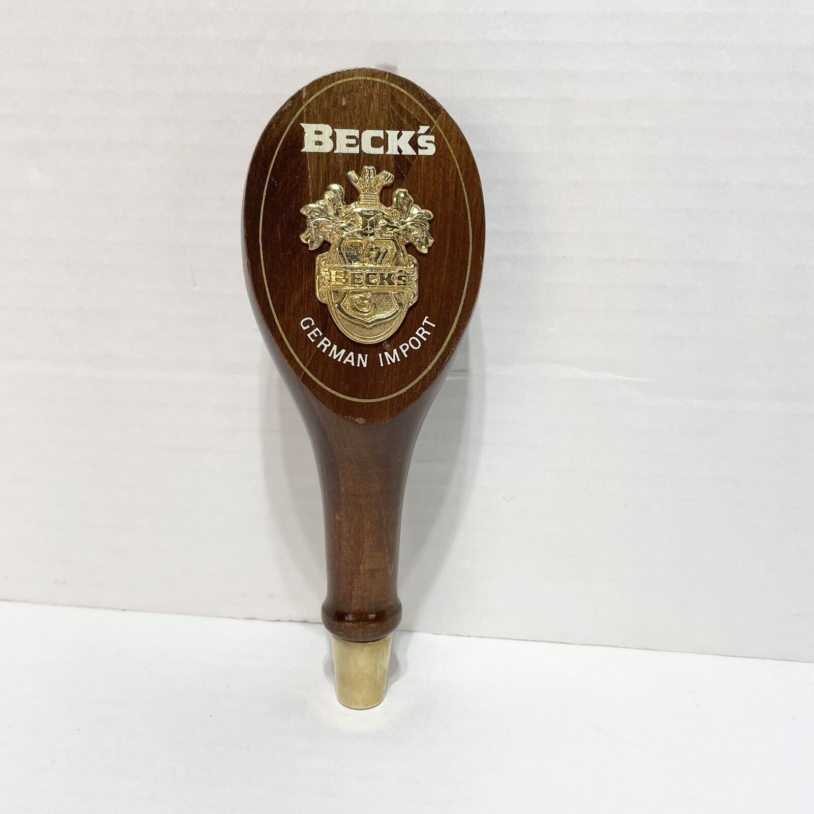 Vintage Beck’s Beer Handle Tap, Wood, Gold, German Import, 