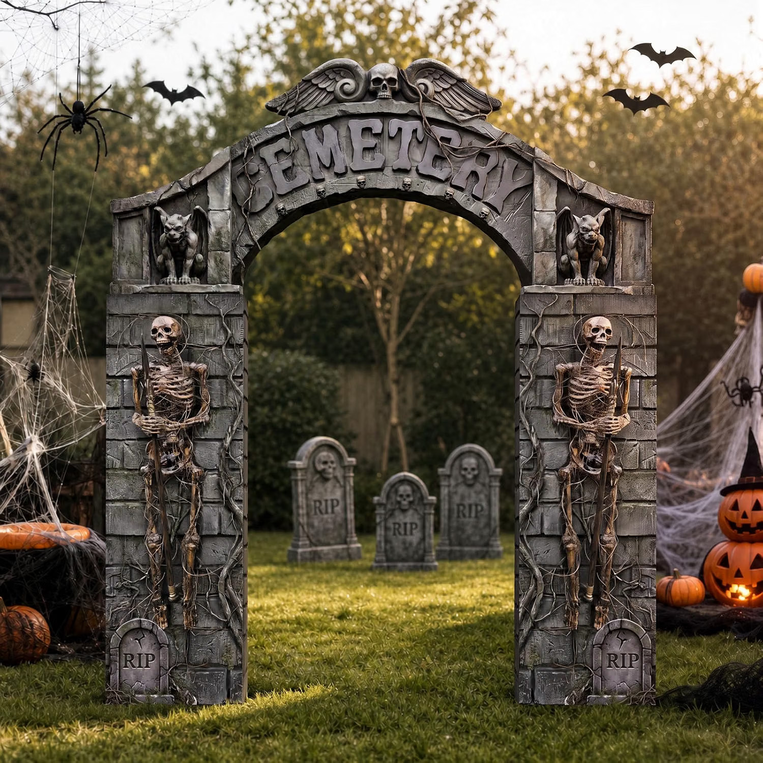 Halloween Decorations 7 PCS Cemetery Archway Tombstones Skeleton Cardboard Set Halloween Decorations 7 PCS Cemetery Archway Tombstones Skeleton Cardboard Set