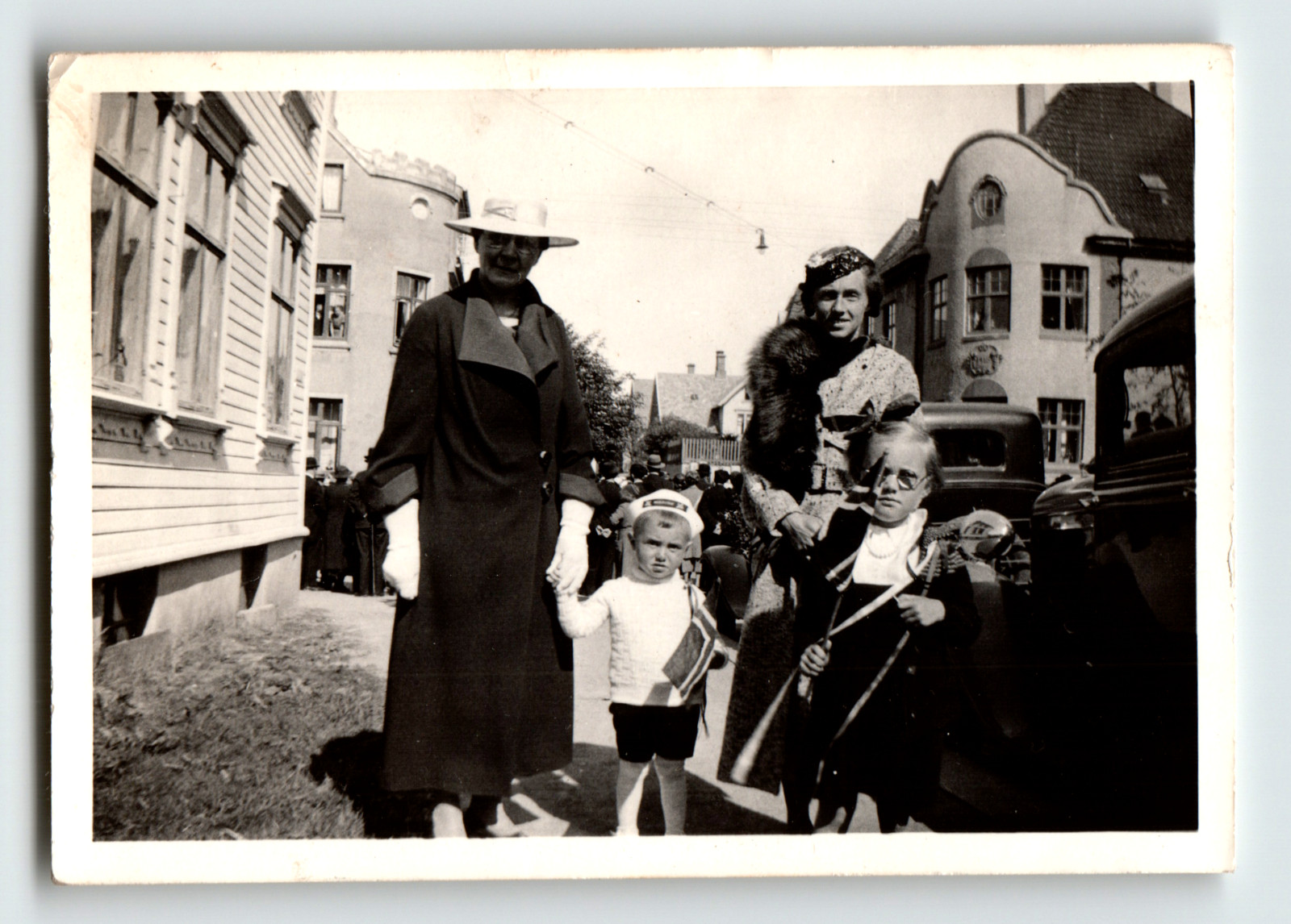 Photo Women Children on Street Norwegian Flags Constitution Day Vintage 1936 Photo Women Children on Street Norwegian Flags Constitution Day Vintage 1936