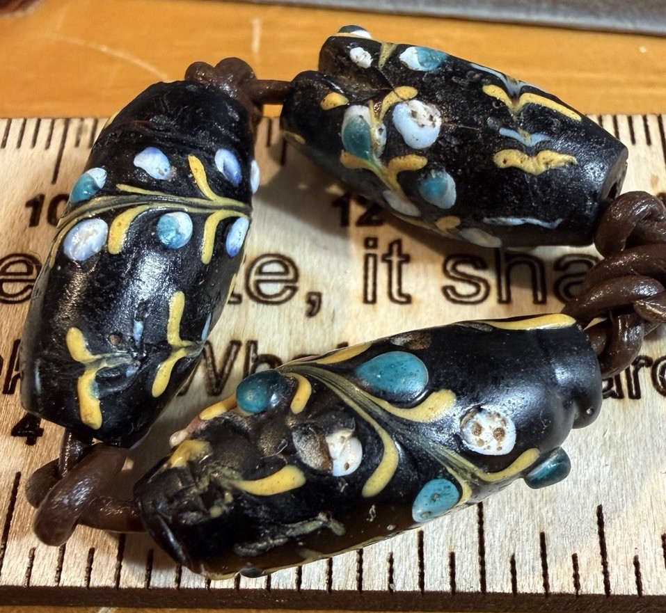 3 Matching Venetian Fancy Lampwork Beads RAISED EYES (1880’s) African Trade Bea