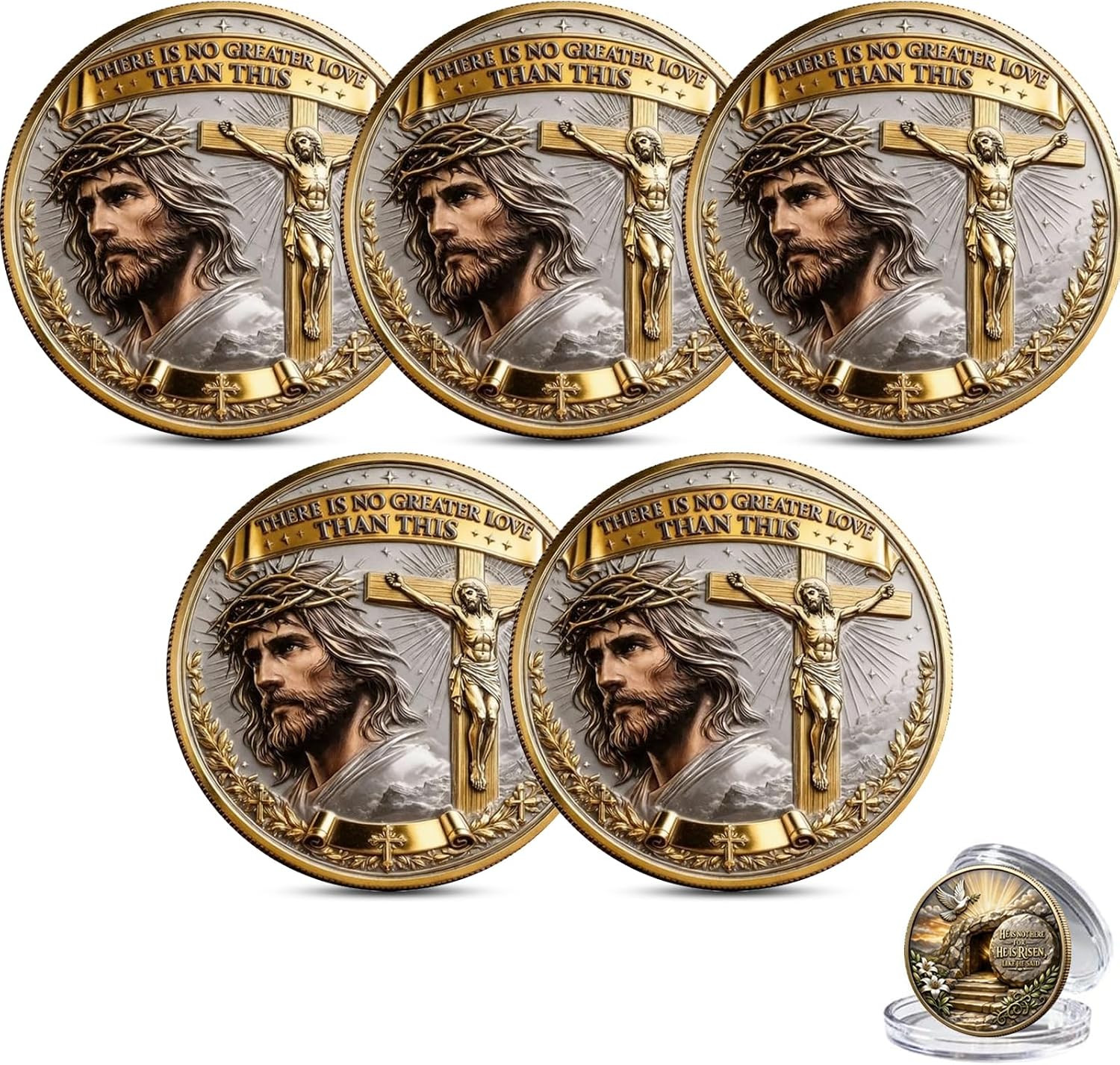 No Greater Love Resurrection Commemorative Coin, 5PCS No Greater Love Resurrection Commemorative Coin, 5PCS