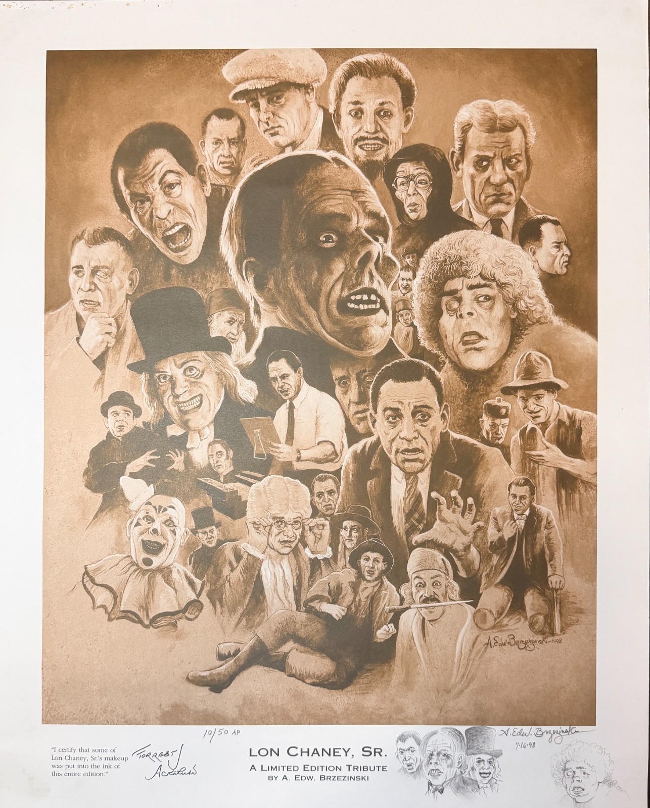 Rare 1997 Lon Chaney Sr Lithograph Artist Proof 10/50 Brzezinski. Forry Ackerman