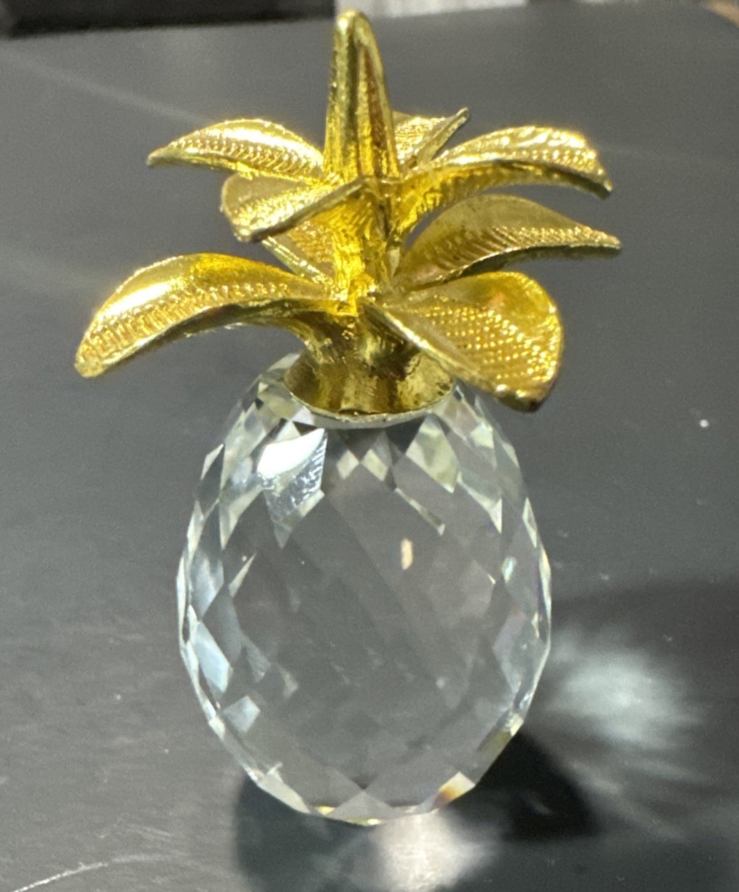 Vintage SWAROVSKI Crystal Faceted Pineapple Figurine Gold-Tone Leaves 2 1/2\