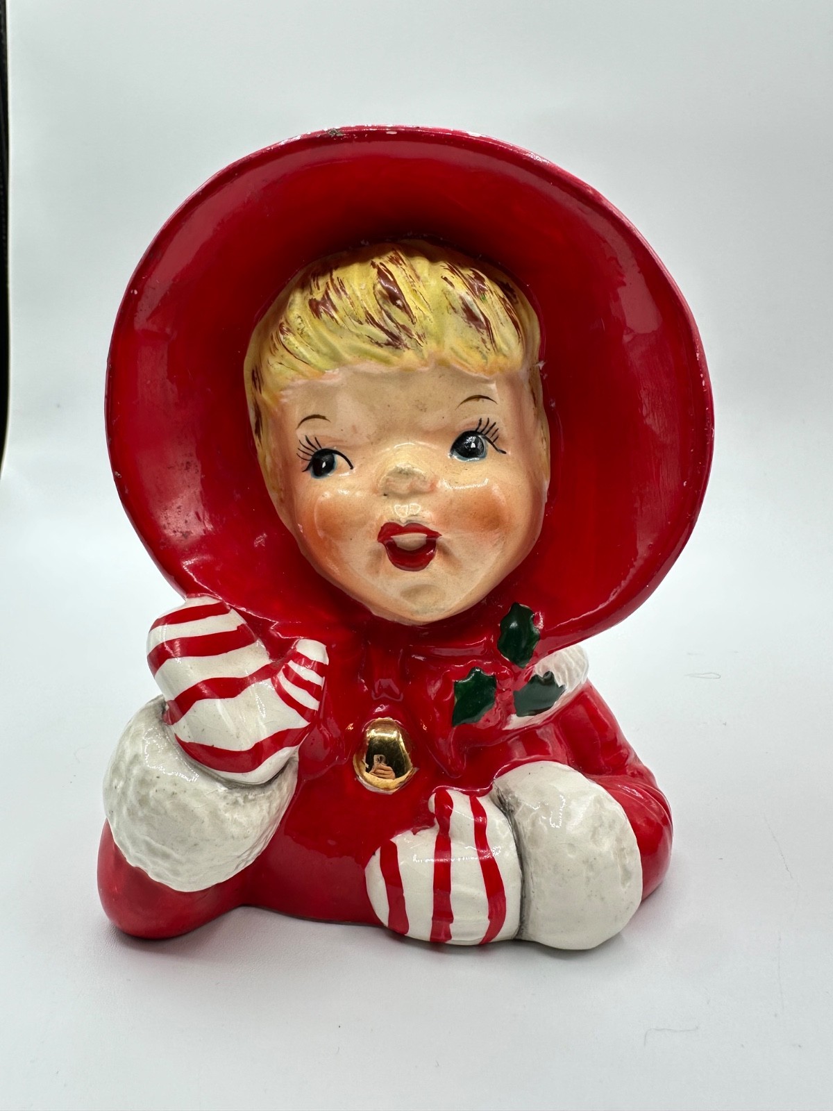 Vintage Relpo Christmas Girl Head Vase Planter Reliable Pottery 1956 308B Japan