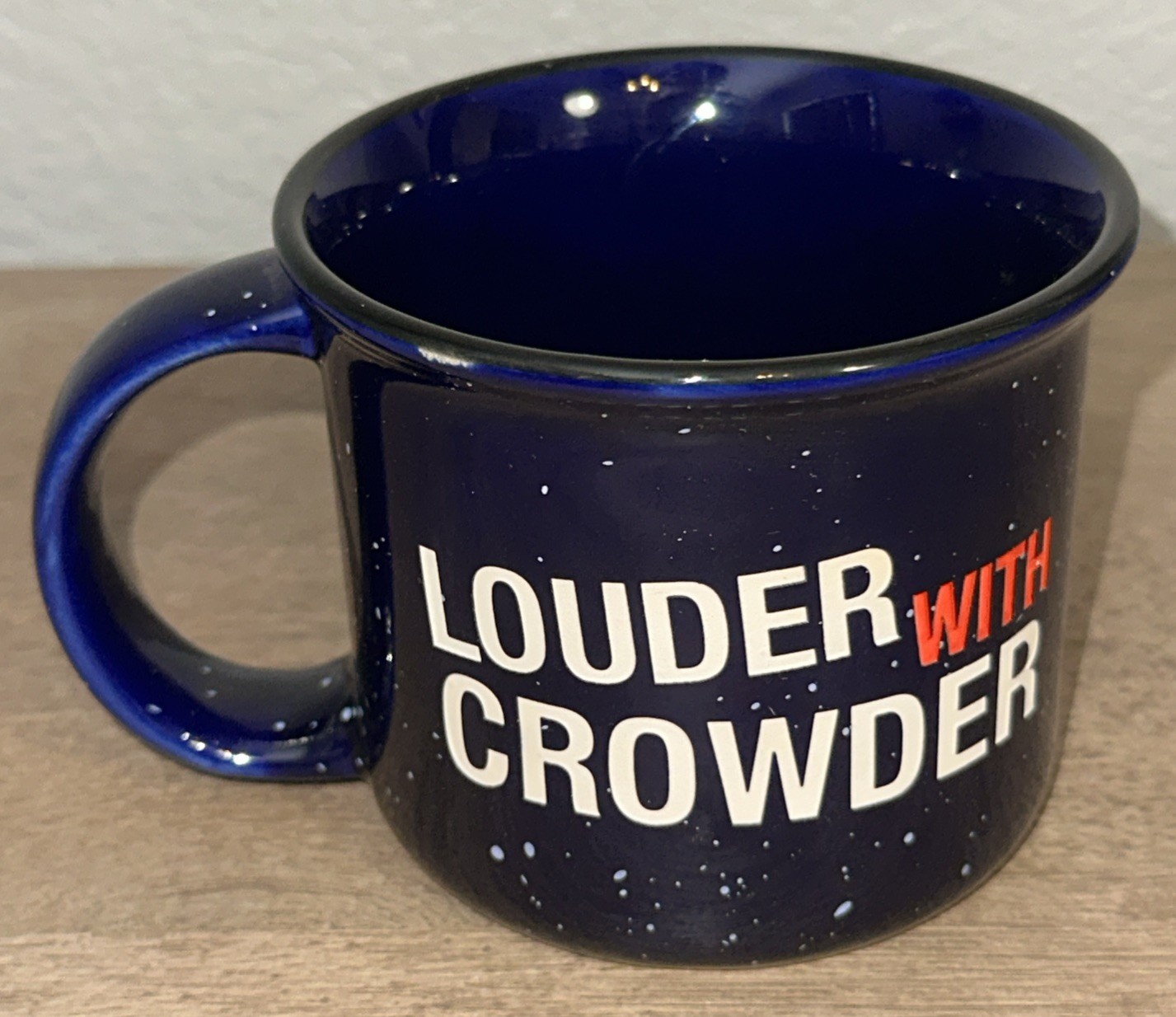 Louder With Crowder Blue Speckled Discontinued Coffee Mug Etched Lettering