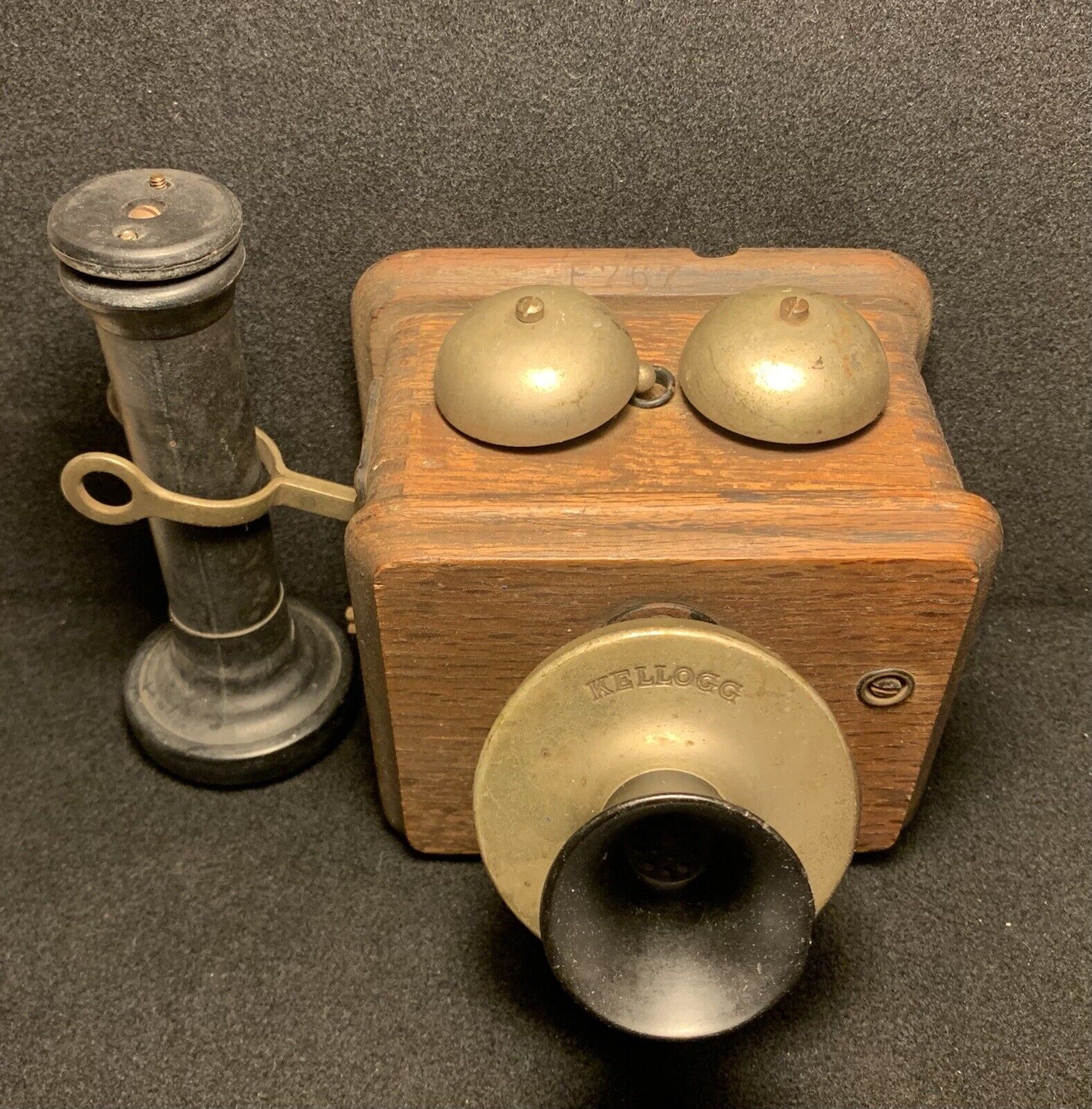 ANTIQUE 1908 KELLOGG Wall Phone UNUSUAL PUSH BUTTON With Reciever- Parts/Repair