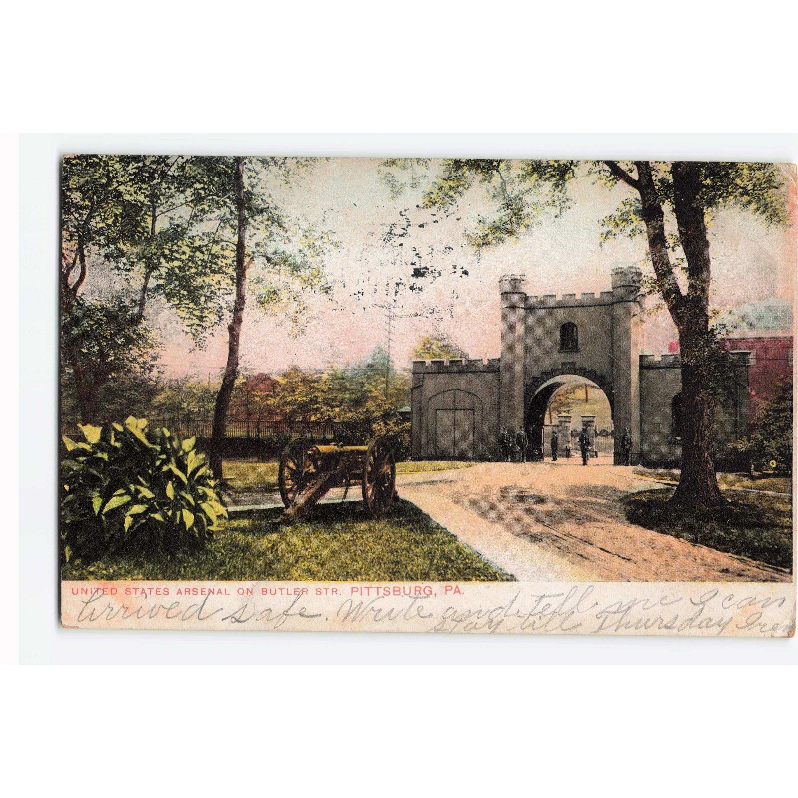 Vintage 1907 United States Arsenal Butler Str Pittsburg PA Postcard Cannon Gate