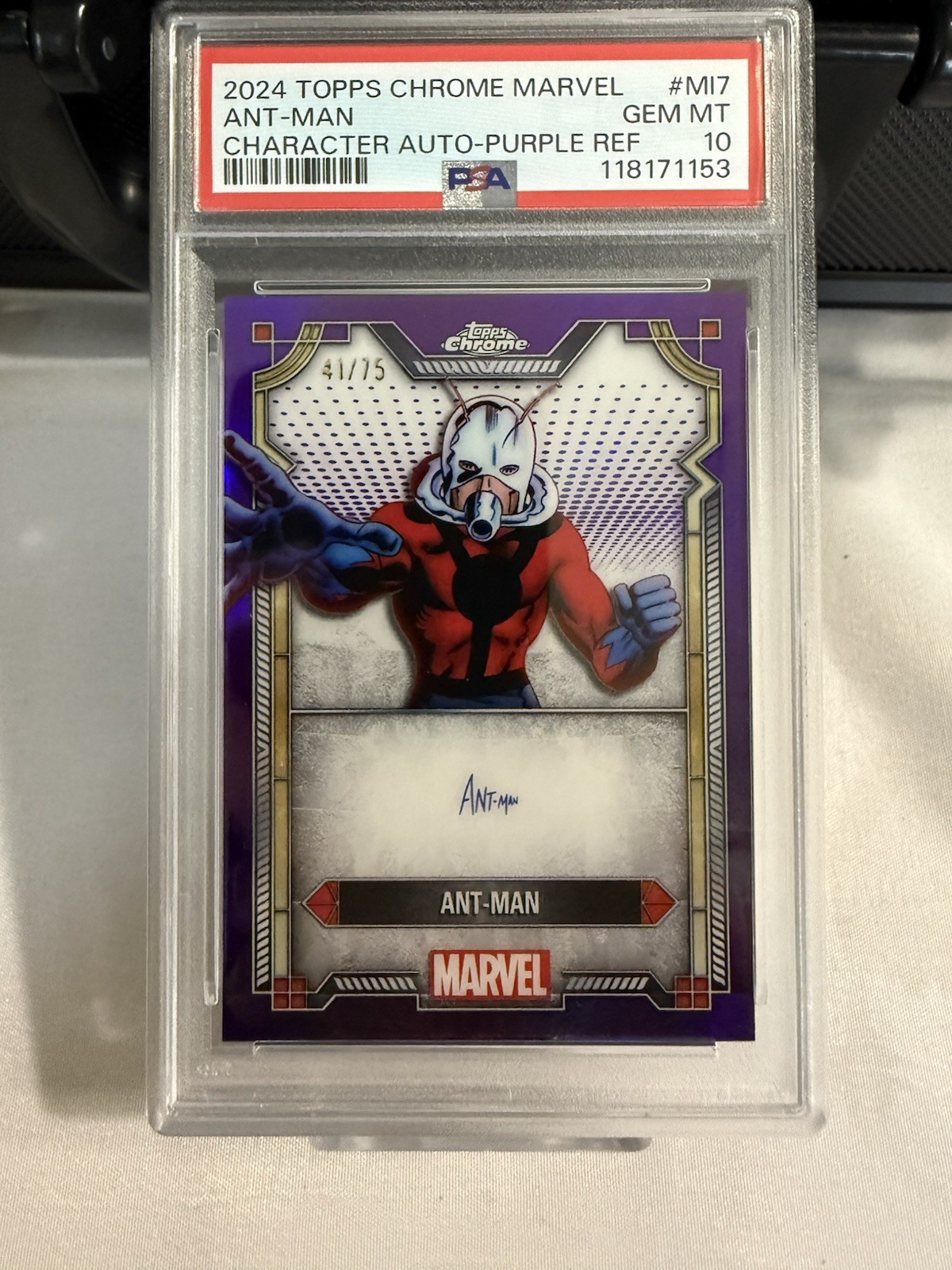 2024 Topps Chrome Marvel Ant-Man Auto Purple Refractor /75 PSA 10 GEM MT 2024 Topps Chrome Marvel Ant-Man Auto Purple Refractor /75 PSA 10 GEM MT
