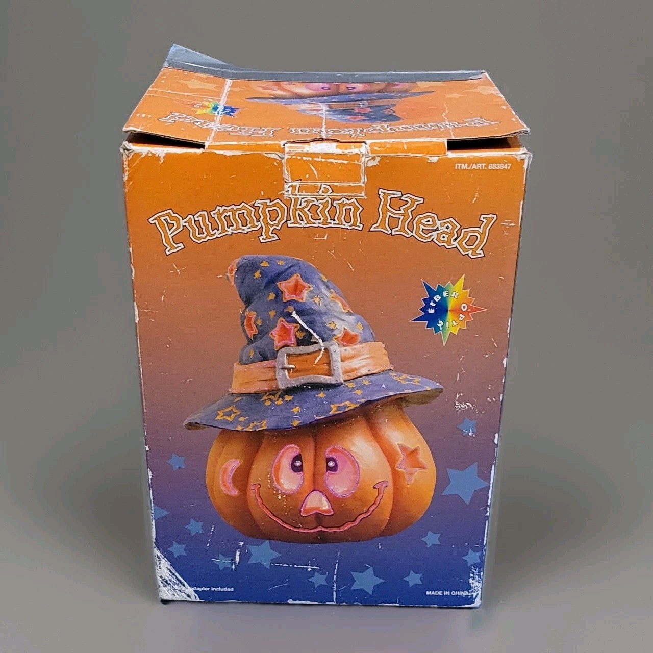 Vintage 2001 Costco Halloween Pumpkin Head Fiber Optic Light Wizard Hat w/ Box
