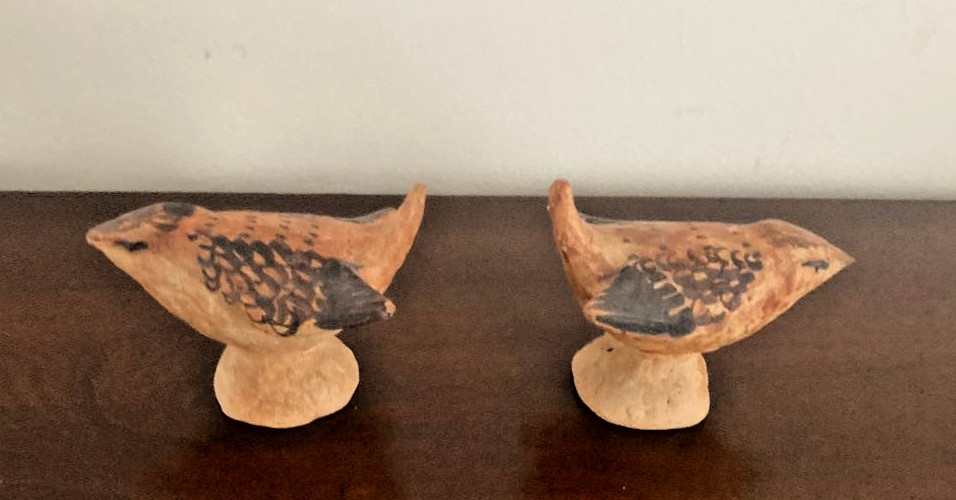 Vintage Kilkenny Pottery Ireland Stoneware Wren Bird Figurines Pair W/ Stickers