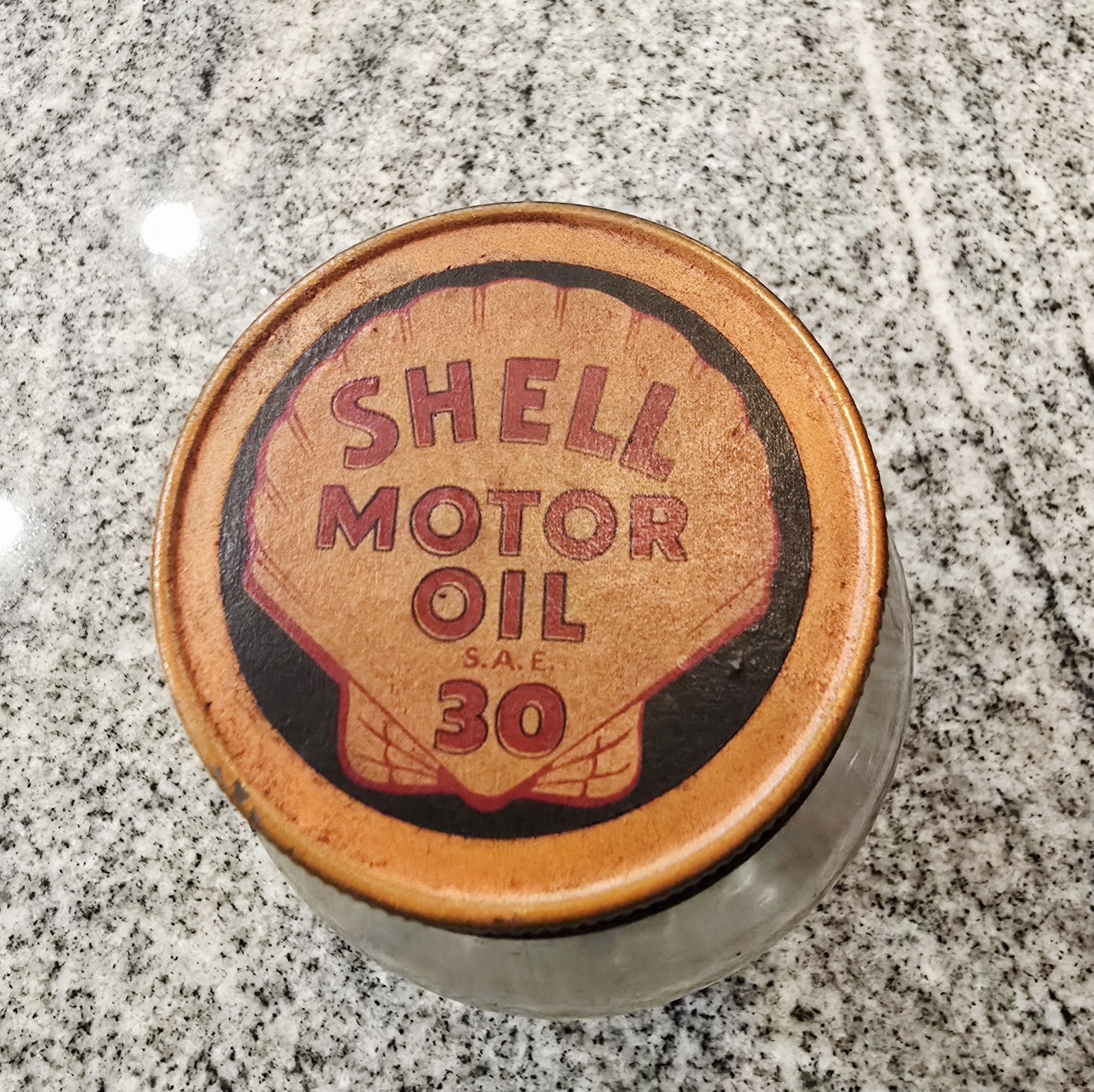 Shell Motor Oil Jar 1930s Shell Motor Oil SAE 30 Tin Litho Lid - N.R Co Lima, OH Shell Motor Oil Jar 1930s Shell Motor Oil SAE 30 Tin Litho Lid - N.R Co Lima, OH