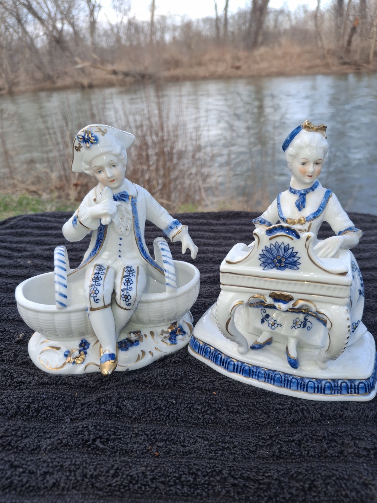 Two Vienna Woods Seymour Man 50s Blue Orion Victorian Style Figurines.