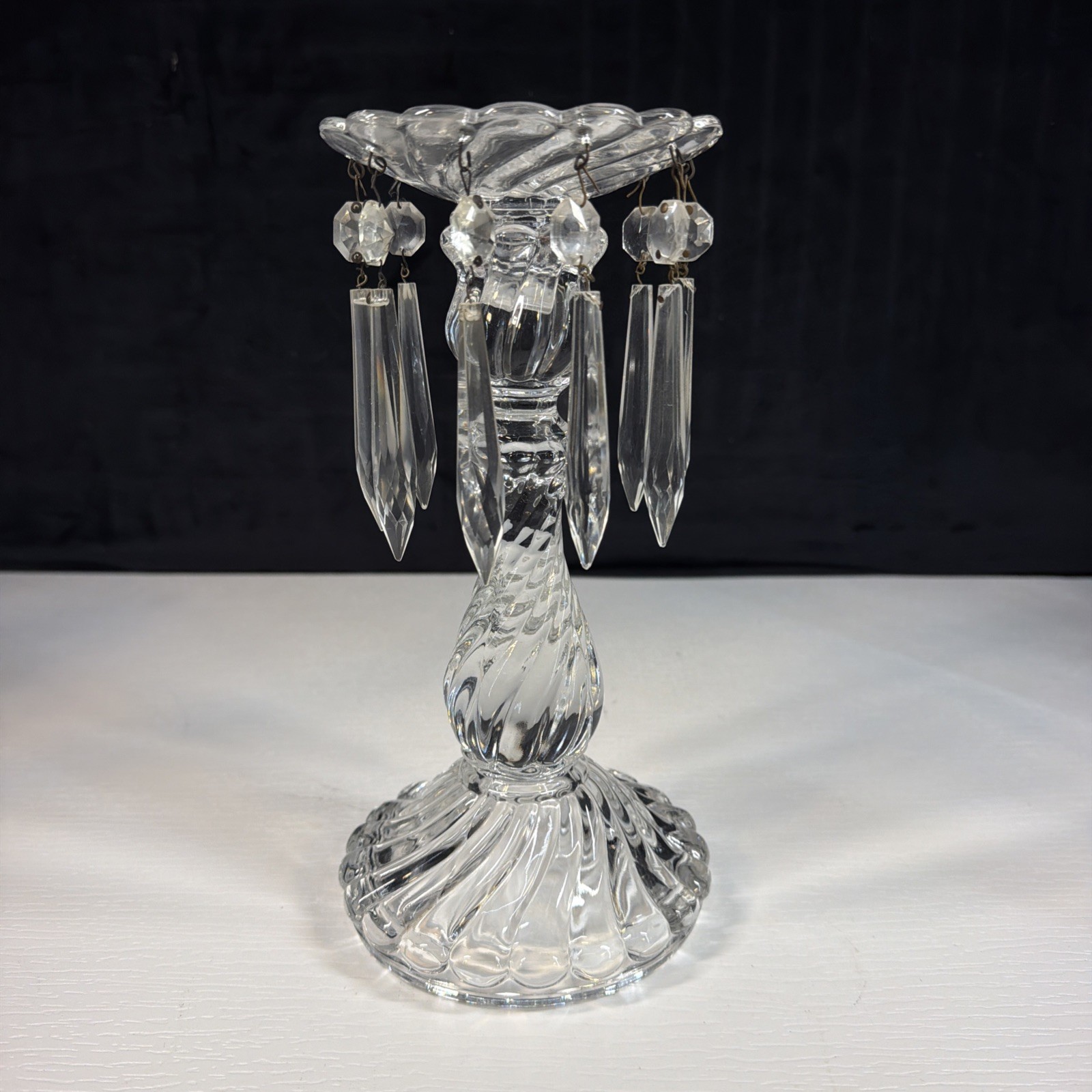 Vintage Fostoria Colony Candlestick Candle Holder Crystal Prisms 9.75”