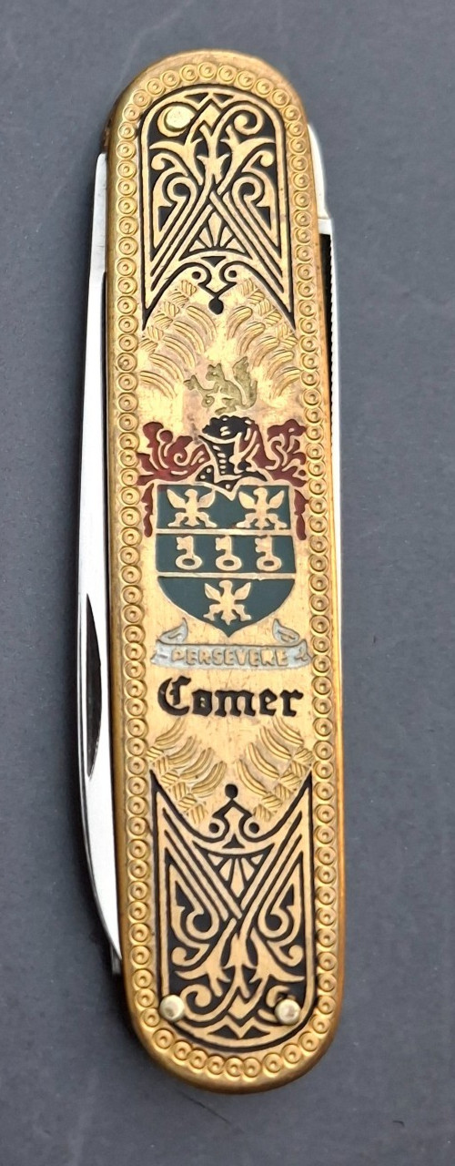 Vintage Robert Klass Kissing Crane Ornate Brass Office Pen Knife inscribed Comer