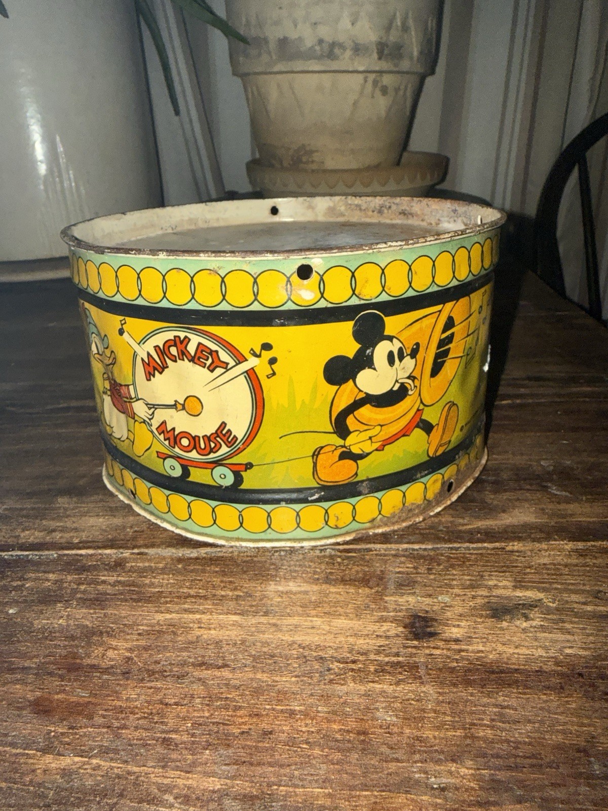 1930s Ohio Art Mickey Mouse & Friends Parade DRUM Minnie Donald Duck Pluto Vtg