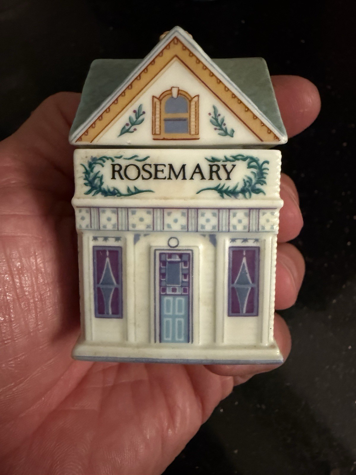 VINTAGE 1989 LENOX SPICE VILLAGE PORCELAIN HOUSE ROSEMARY JAR 3”