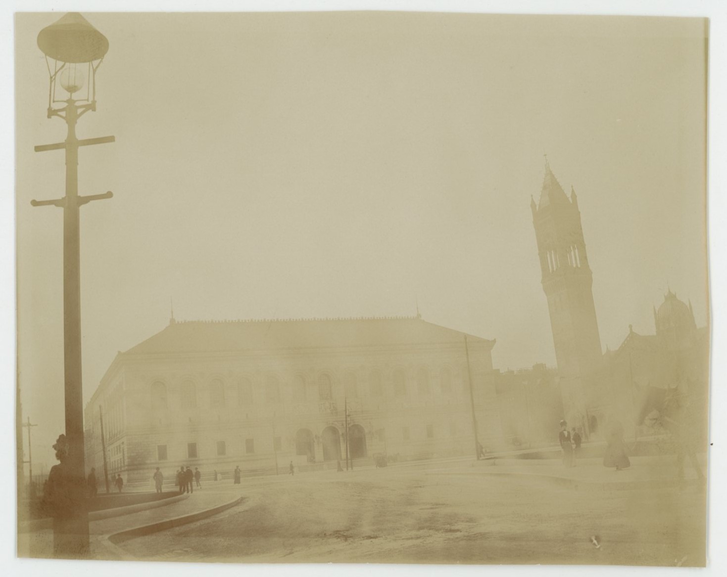 Boston MA Copley Square Public Library Church Street Scene Vintage Photo 1899