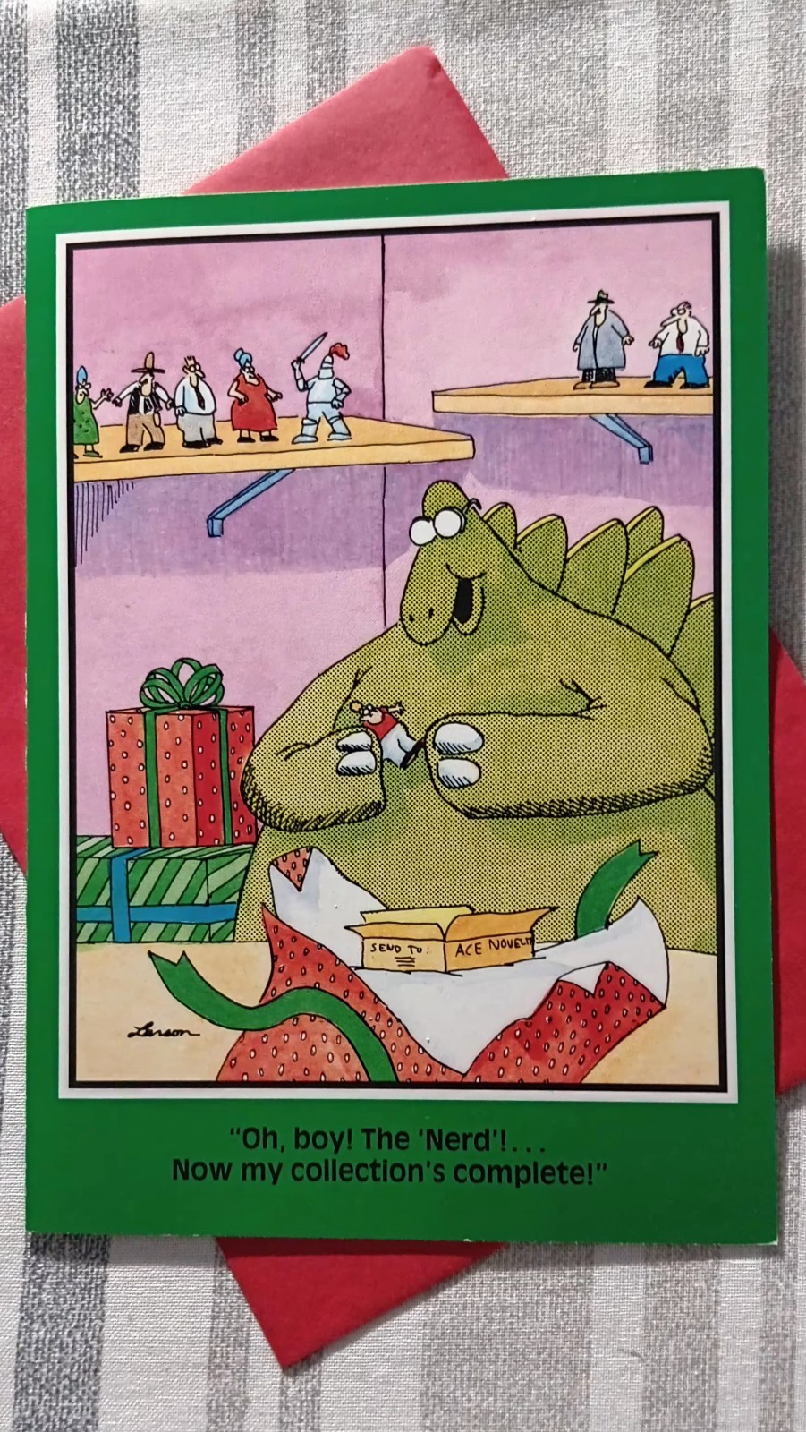 Vtg Far Side Holiday Christmas Card 1987 Gary Larson NOS   Dinosaur 