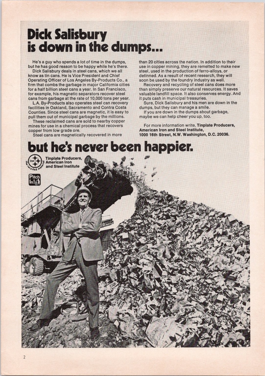 Tinplate Producers 1974 Vintage Print Ad Steel Can Recycling Dump