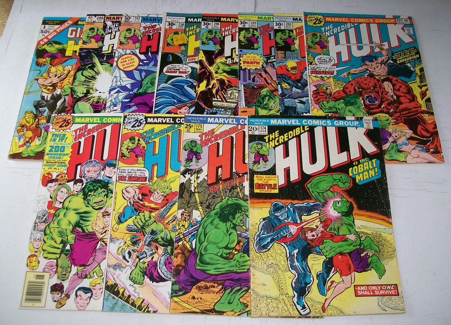 Incredible Hulk #174-210 bronze age lot of 12 G/VG to F/VF Marvel 1974-1983