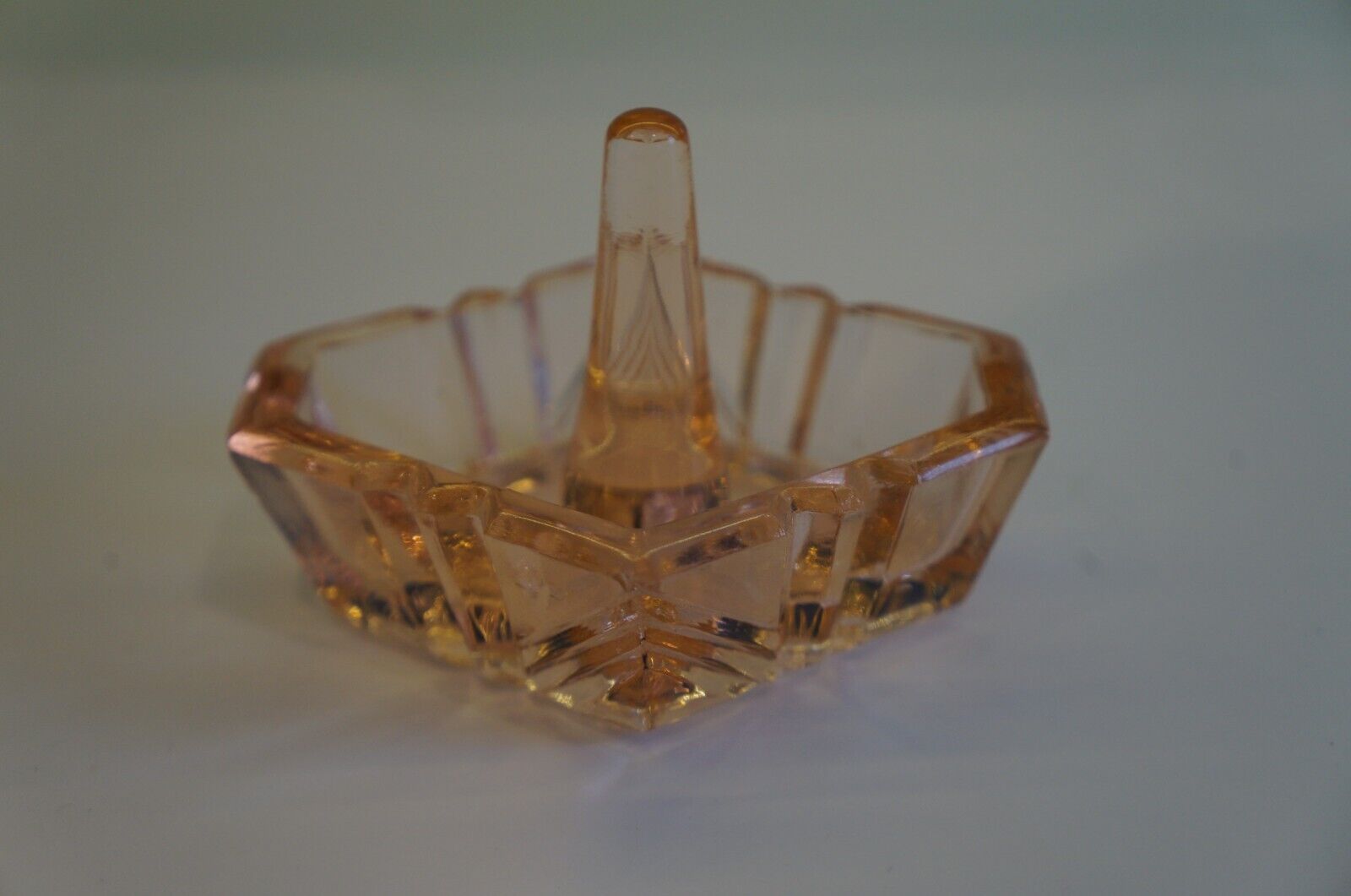 Vintage Dressing Table  Pink Pressed Glass Ring Holder /Trinket Tray VGC