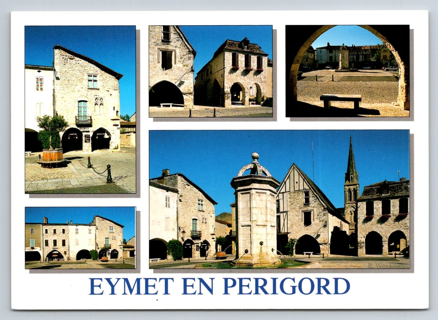 Eymet en Périgord France Bastide Village Square Fountain Church Postcard