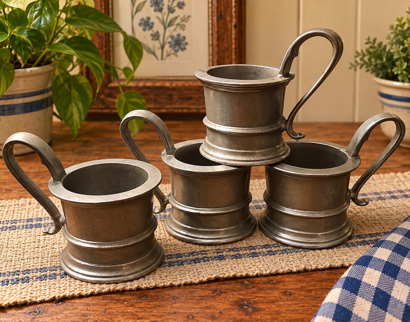 Vintage RWP Wilton Armetale Pewter Cup / Glass Holders with Handle USA Lot Of 4